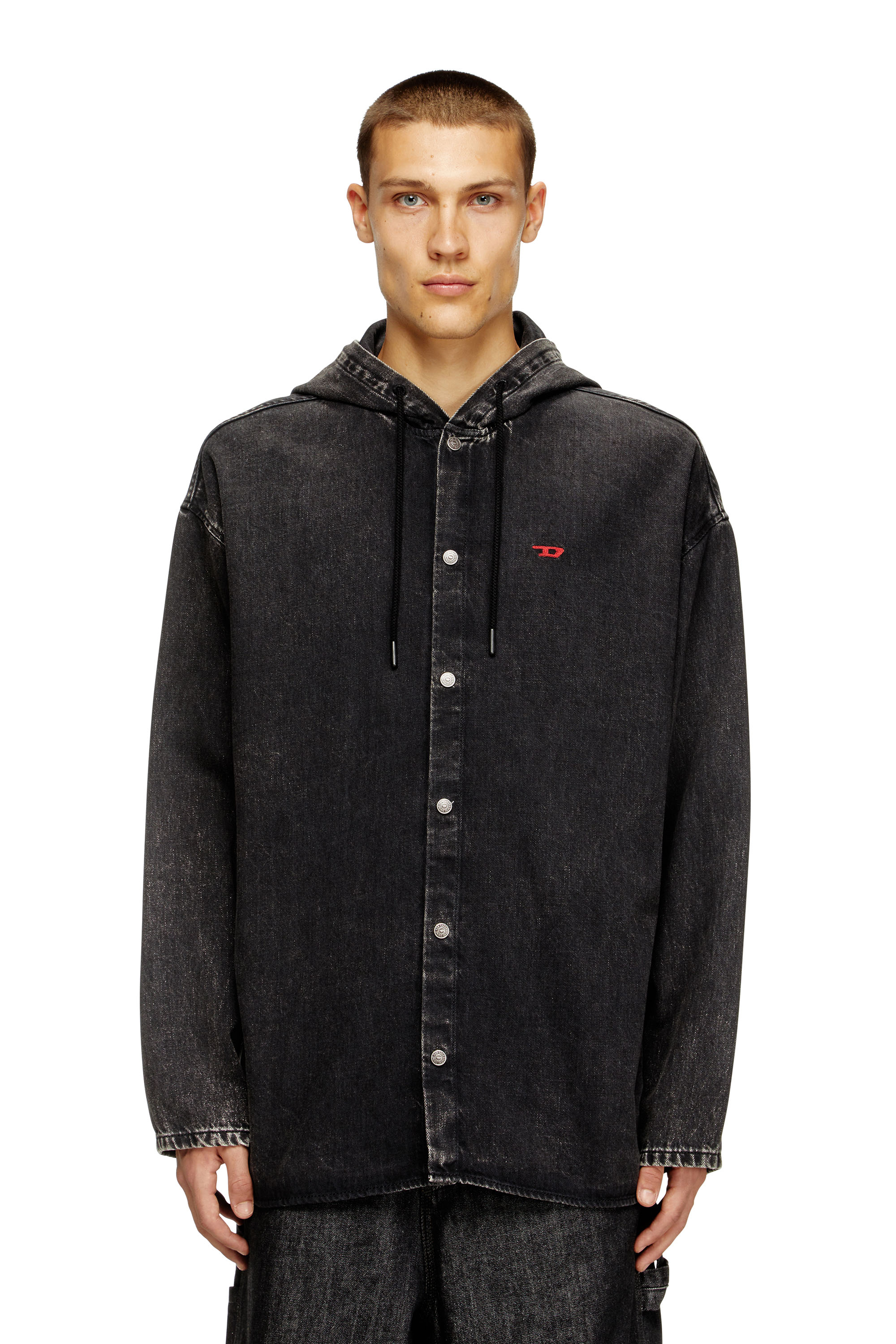 Diesel - D-DEWNY-HOOD, Man's Hybrid shirt in denim in Black - 3