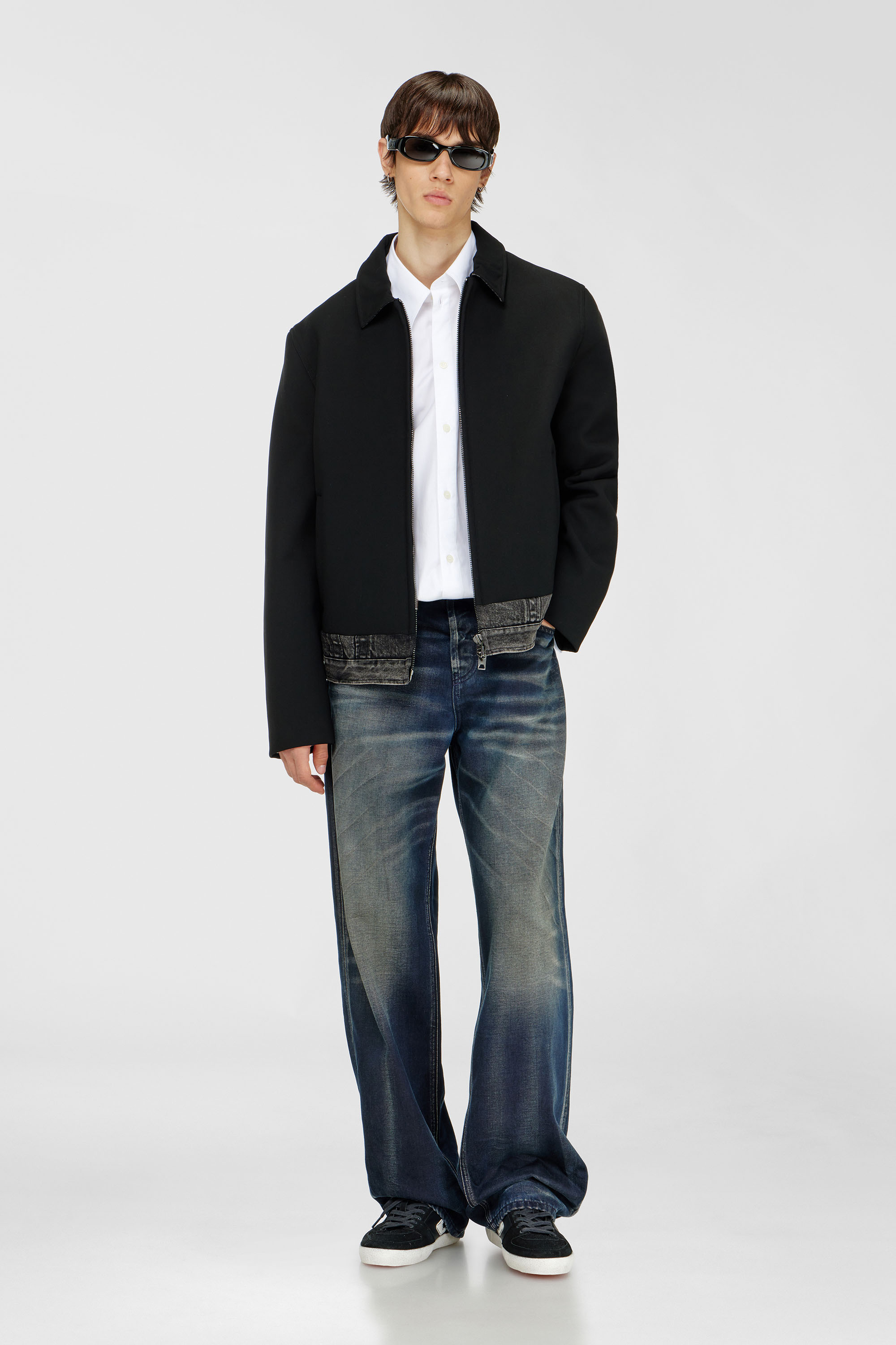 Diesel - J-RAJAM, Man's Coach jacket with denim section in Black - 1
