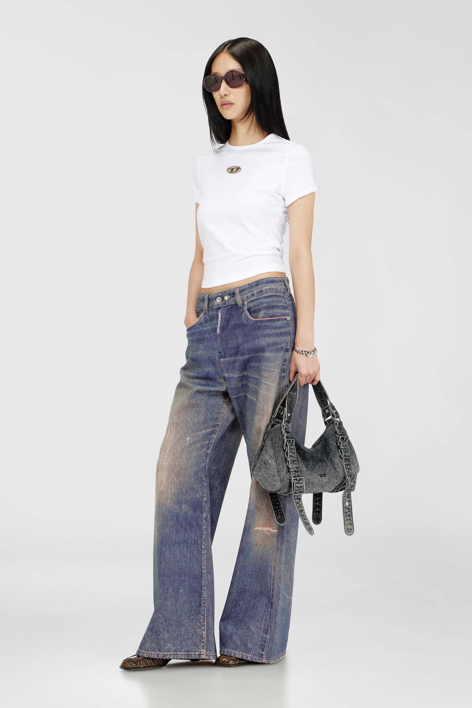 Diesel - D-ONE TOPHANDLE S, Woman's D-One-Small top-handle bag in crystal solarised denim in Black - 3