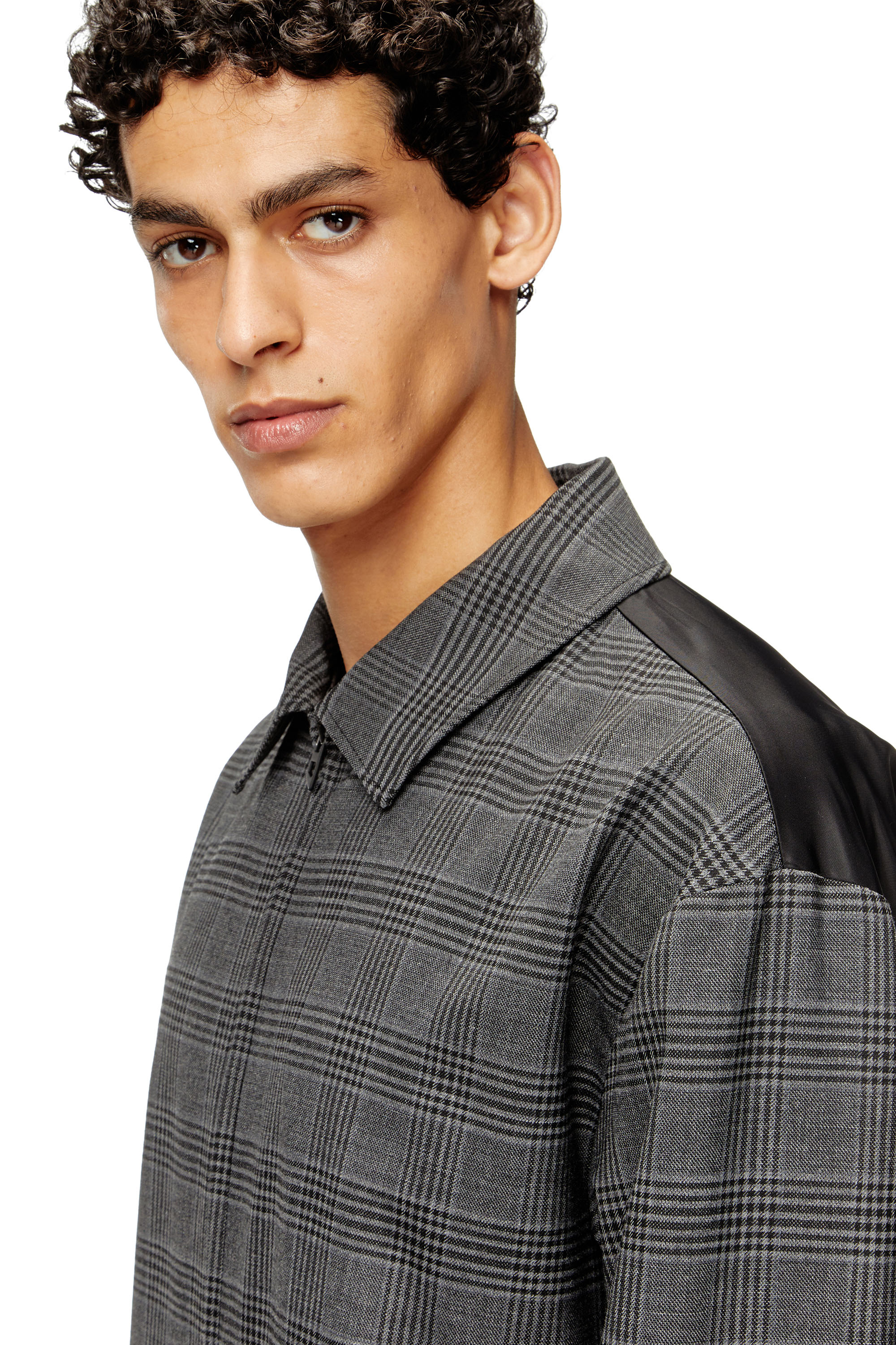 Diesel - J-TING, Man's Coach jacket in Prince of Wales wool blend and satin in Black/Grey - 5