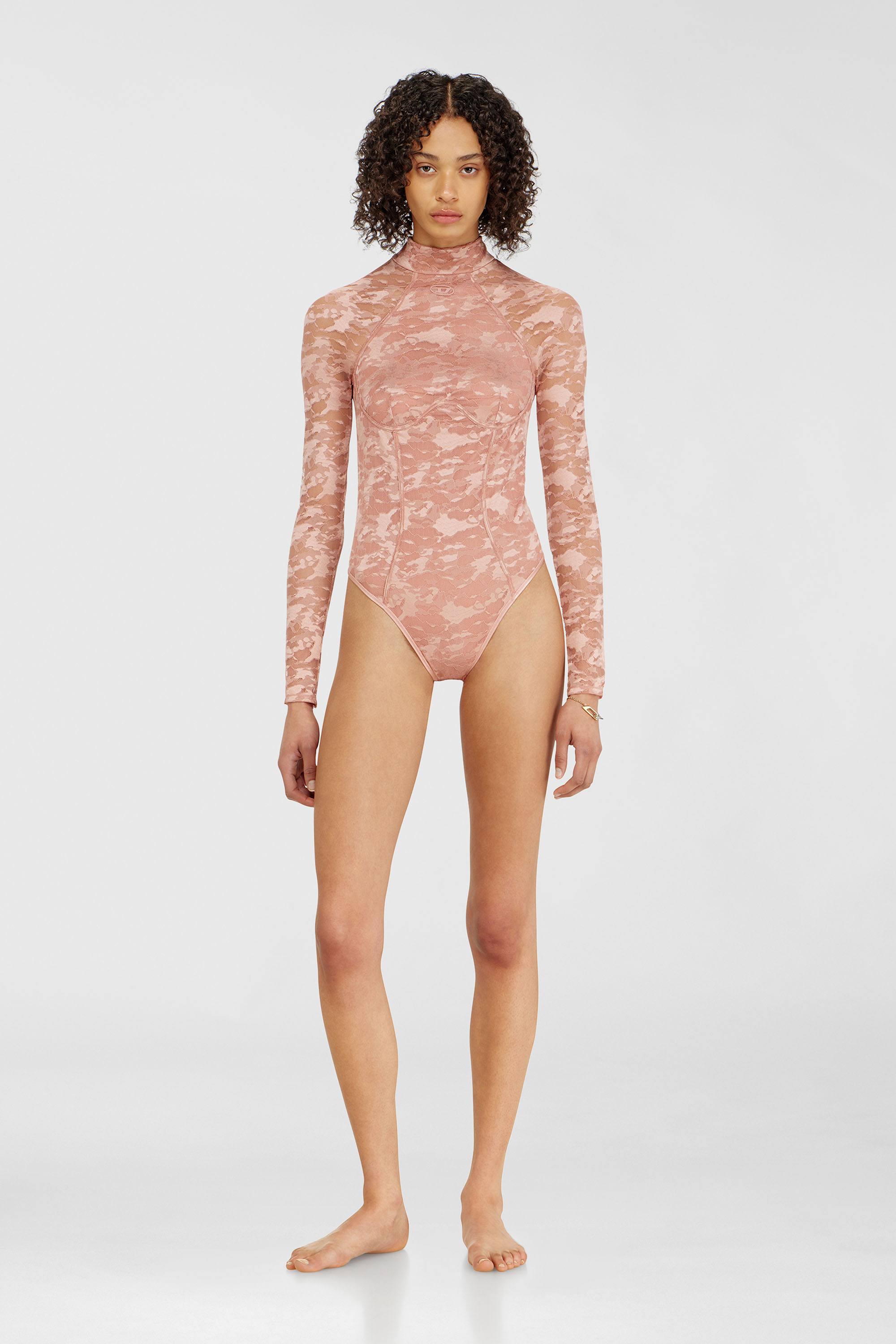 Bodysuit in nylon lace with open back