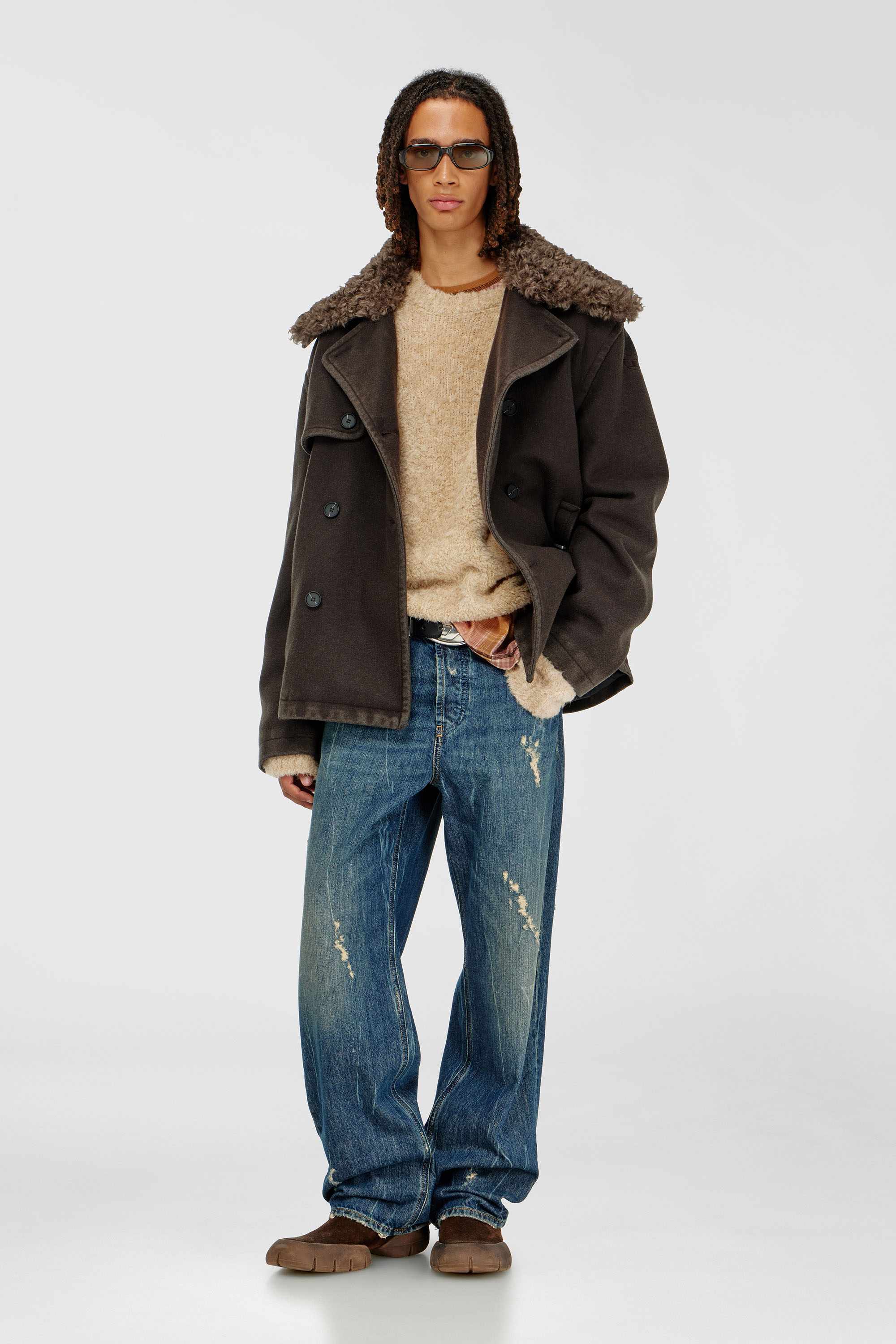 Diesel - W-JAKE-QMCH, Man's Wool-blend peacoat with detachable collar in Brown - 2