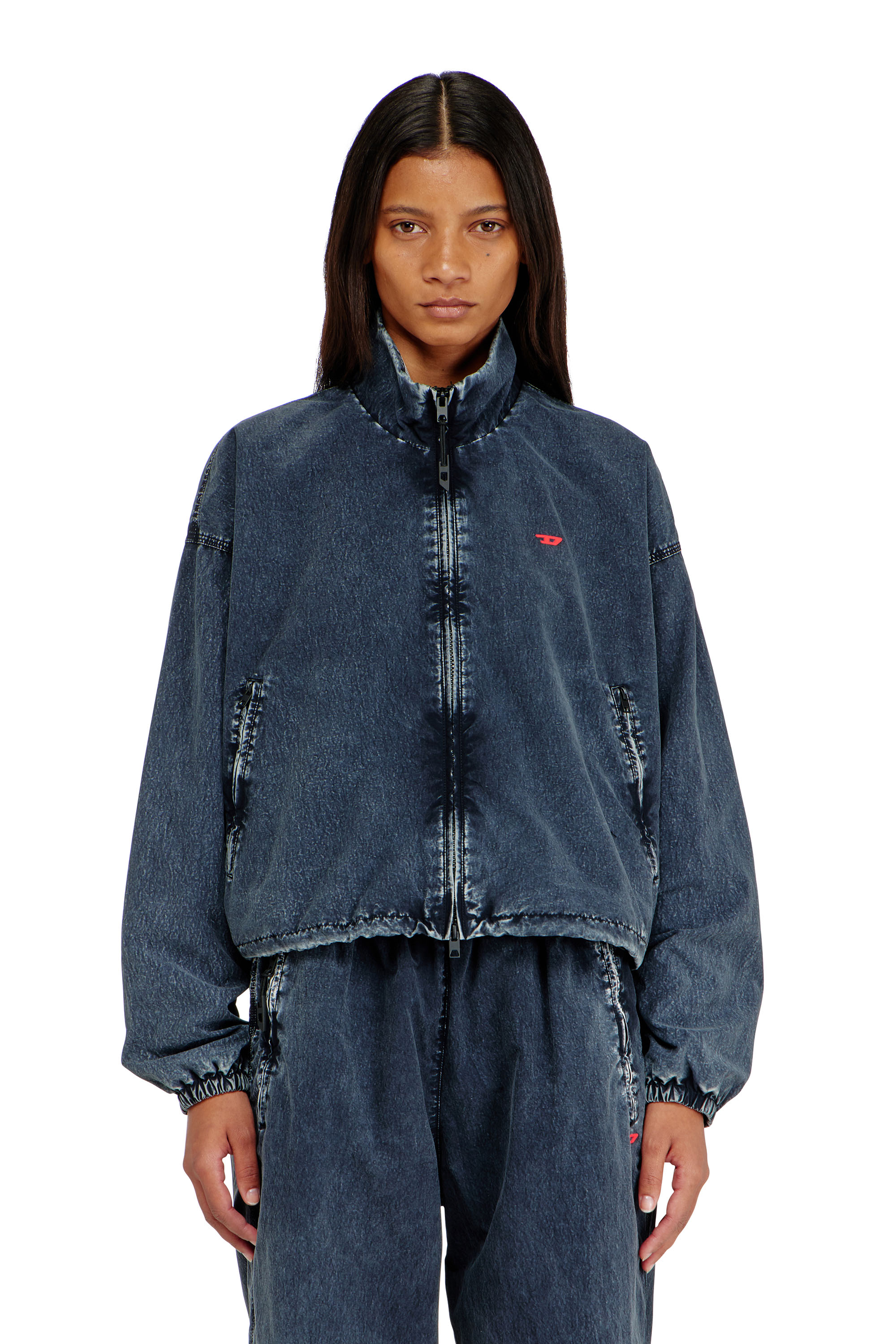 Diesel - G-LEAMER, Woman's Windbreaker jacket in acid-wash Taslan in Dark Blue - 1
