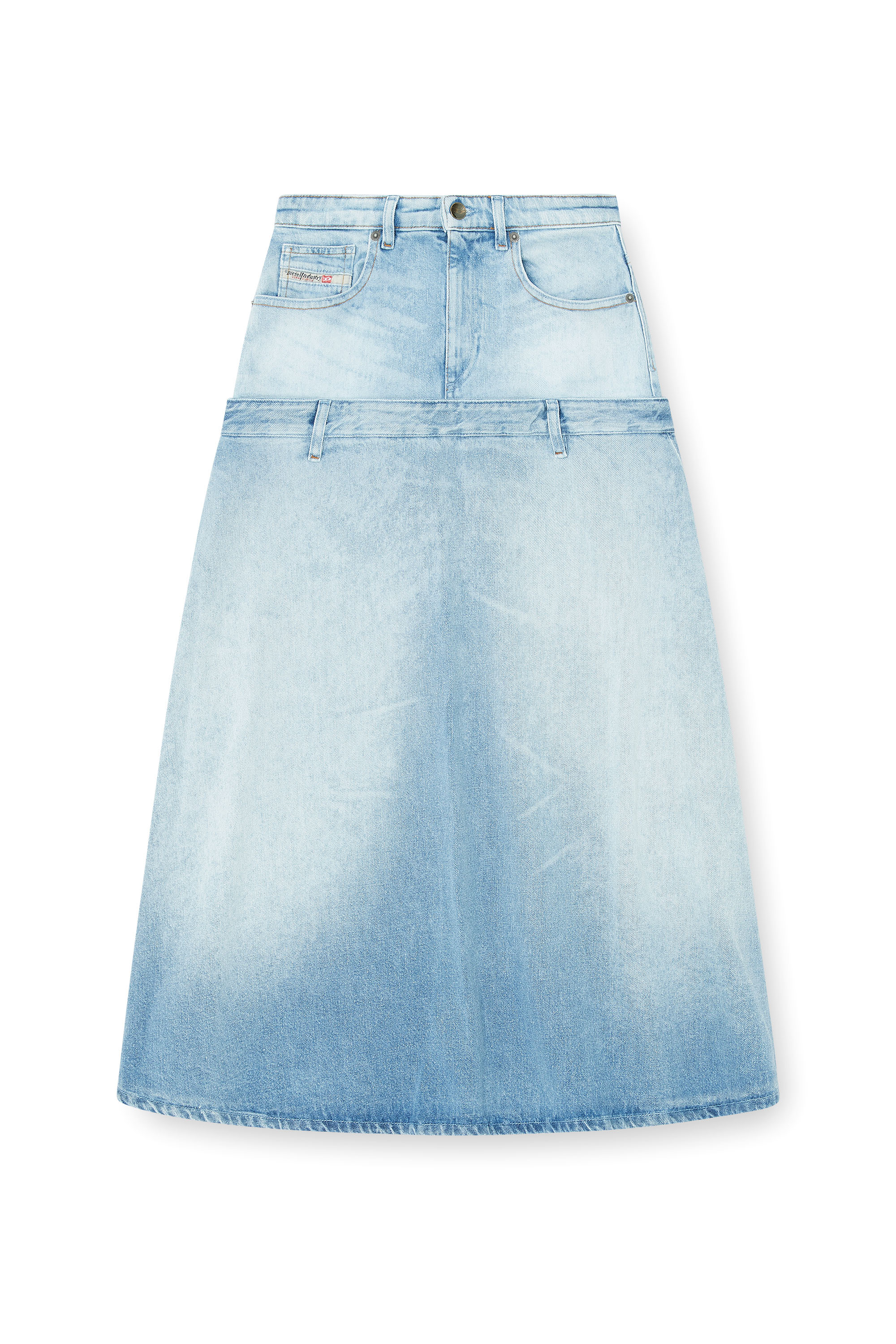 Diesel - DE-VORYA-S, Woman's Denim skirt with layered design in Light Blue - 3