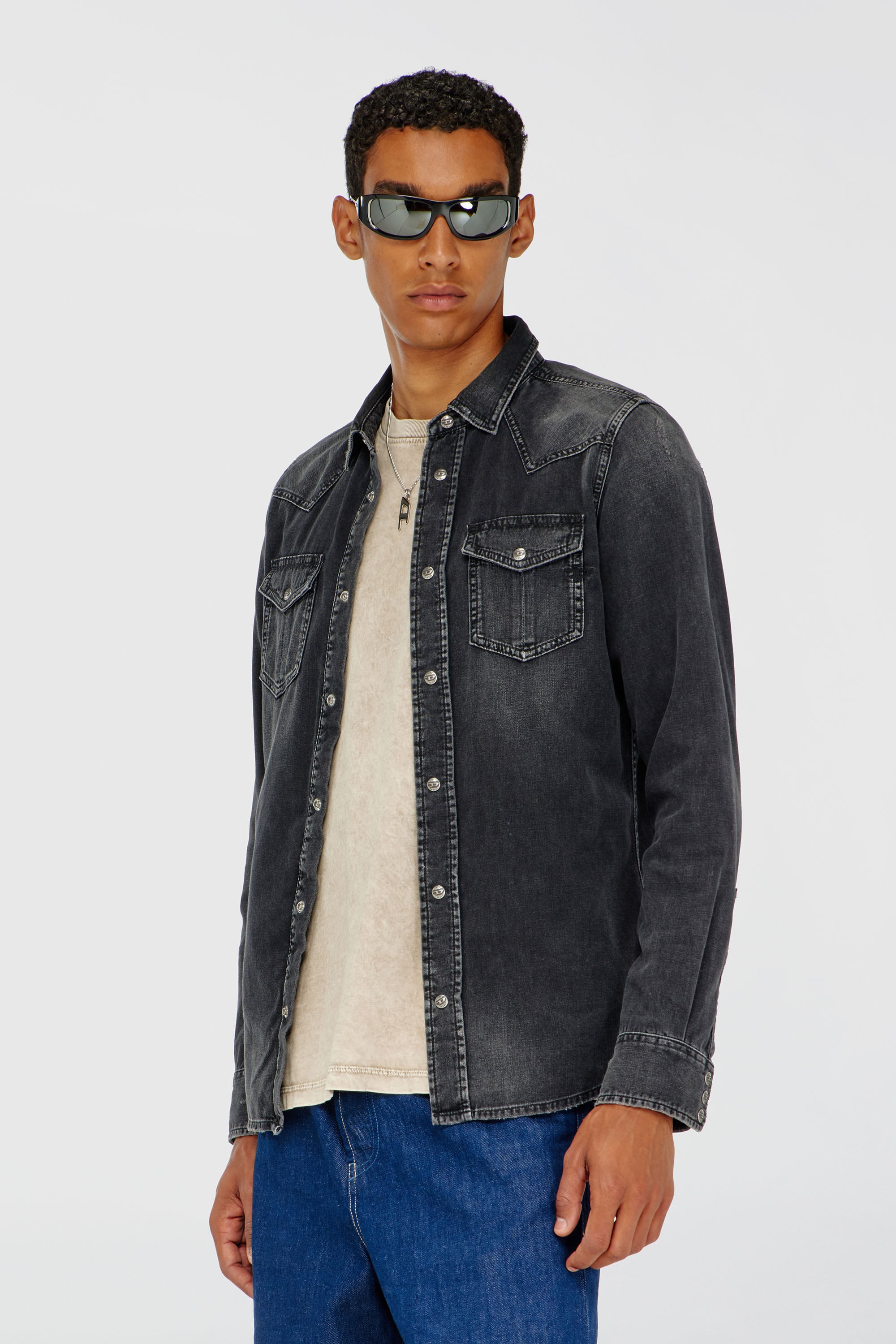 Diesel - D-VEGA, Man's Denim overshirt in Black - 1