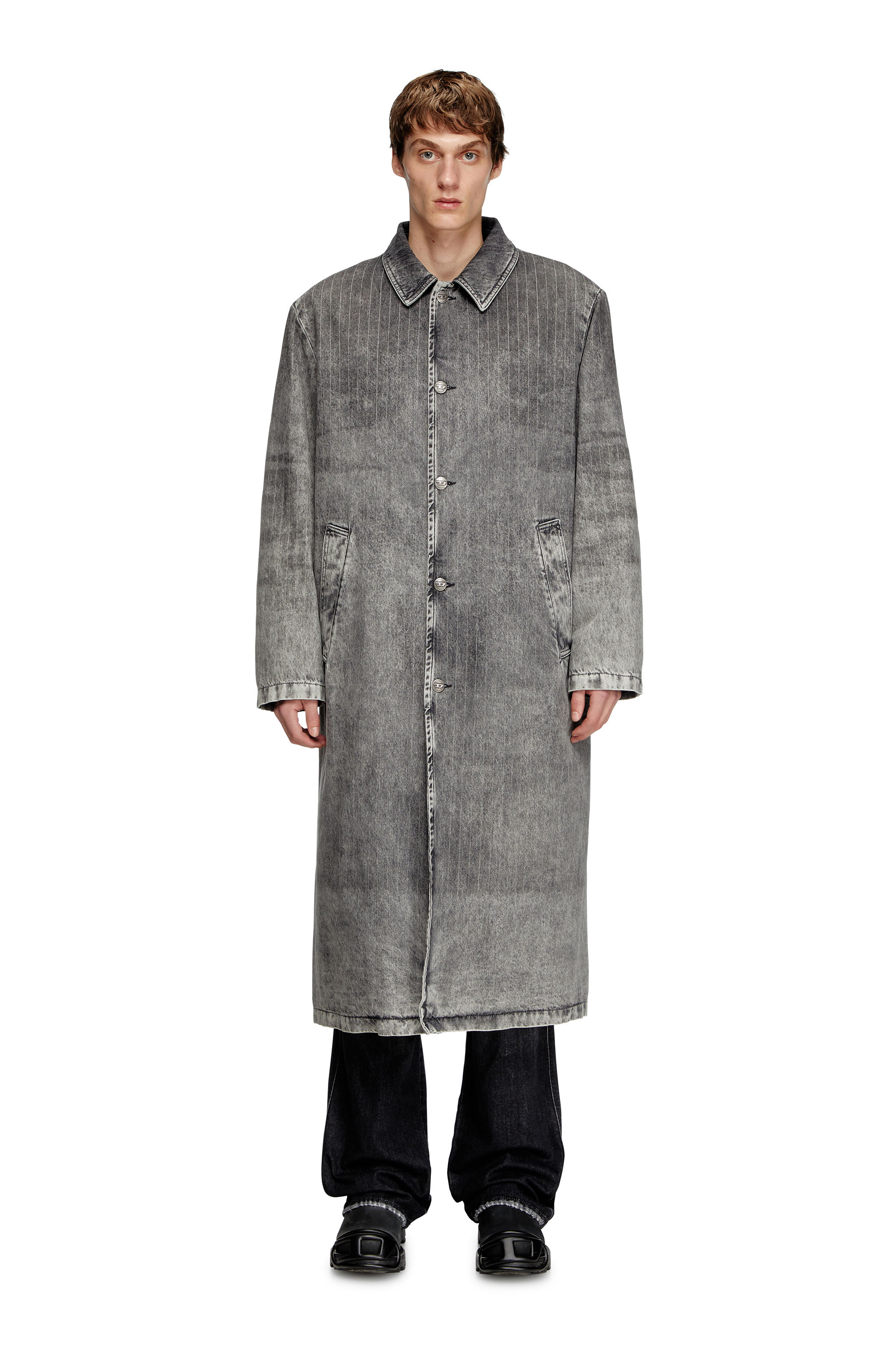 Diesel - D-JACK-S1, Man's Coat in tailoring pinstripe denim in Dark grey - 2