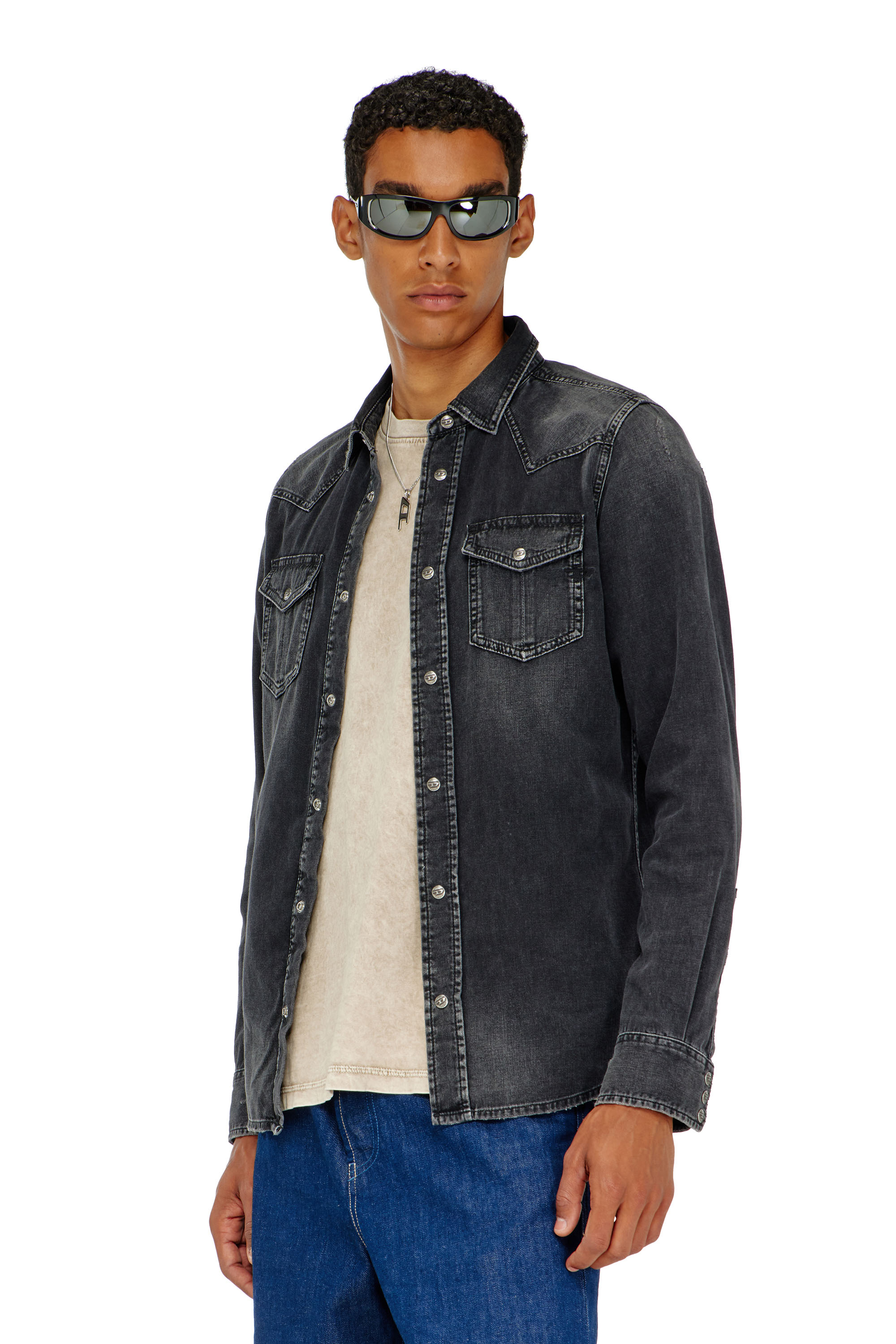Diesel - D-VEGA, Man's Denim overshirt in Black - 1