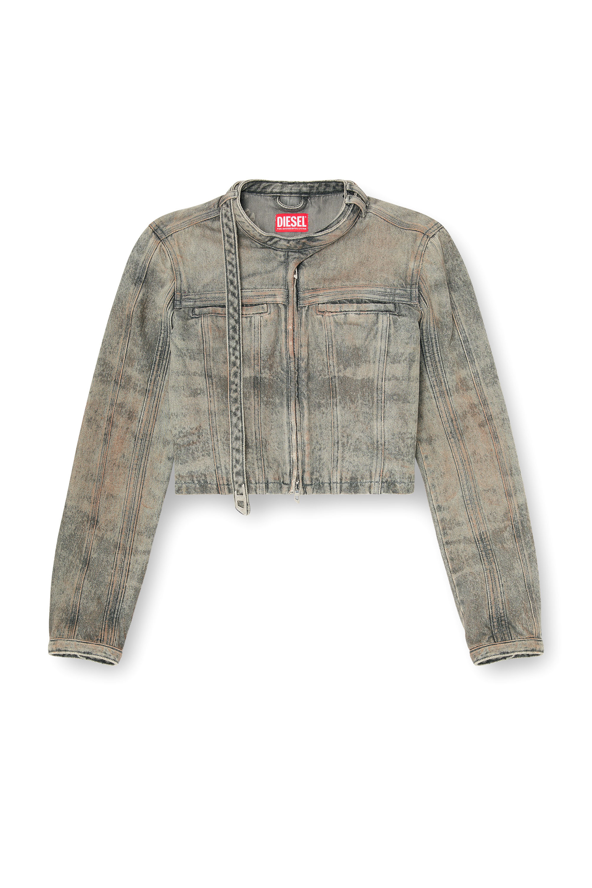 Diesel - DE-SAPHIX-FSI1, Woman's Cropped jacket in cotton-hemp satin denim in Grey - 2