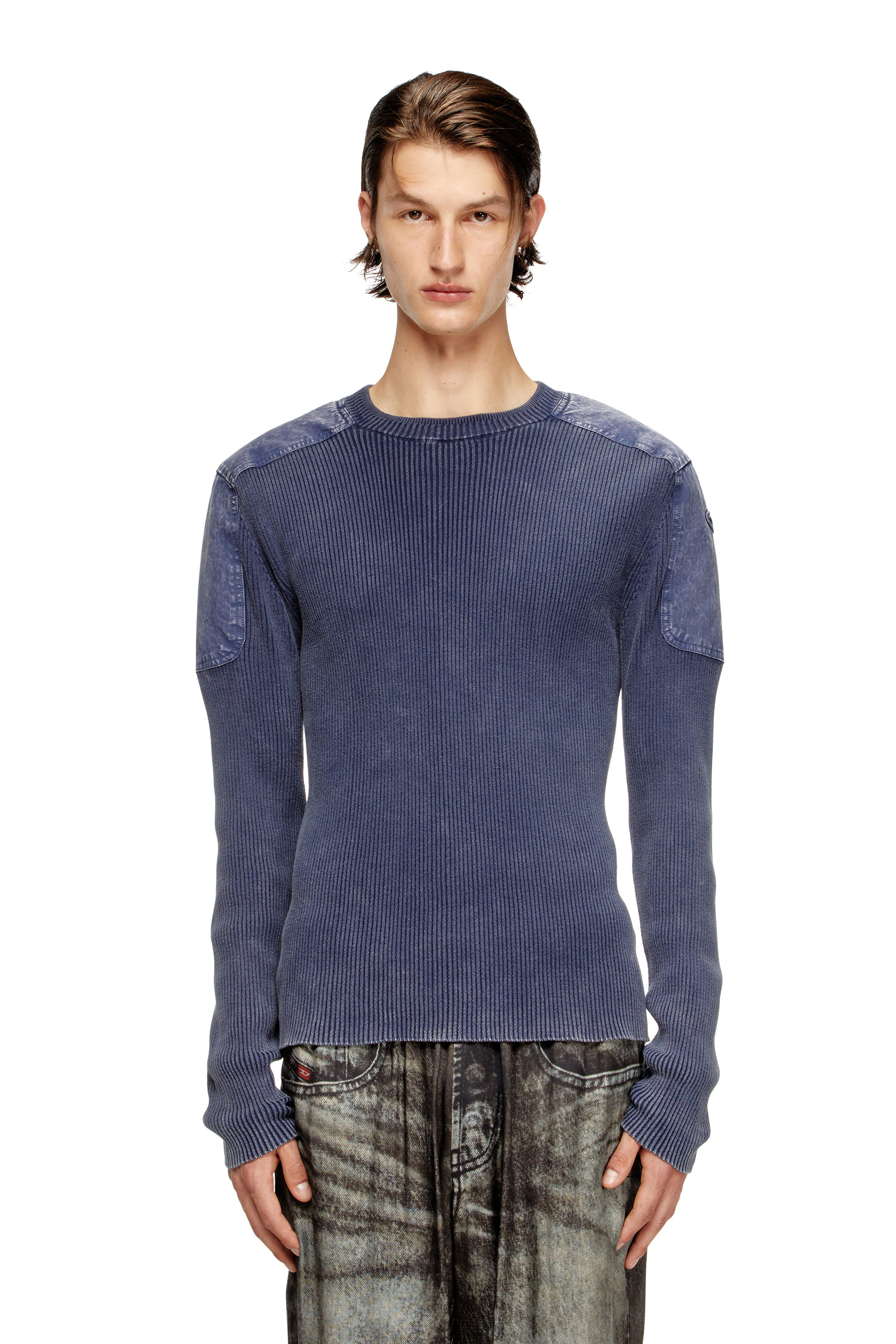 Diesel - K-MARTIN, Man's Jumper with contrast shoulder panels in Blue - 1