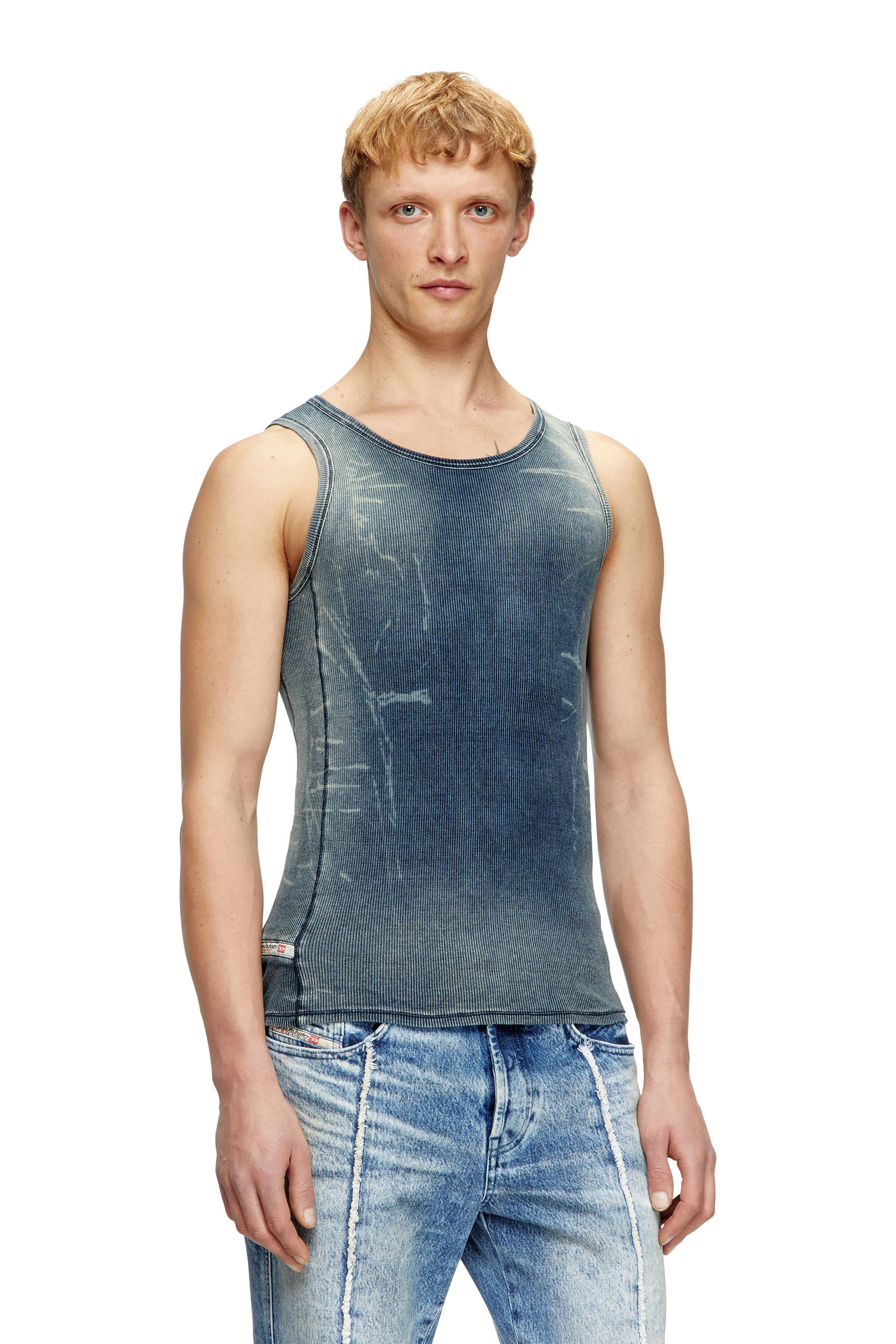 Diesel - T-GO, Unisex's Ribbed tank top with denim trompe l'oeil in Dark Blue - 2