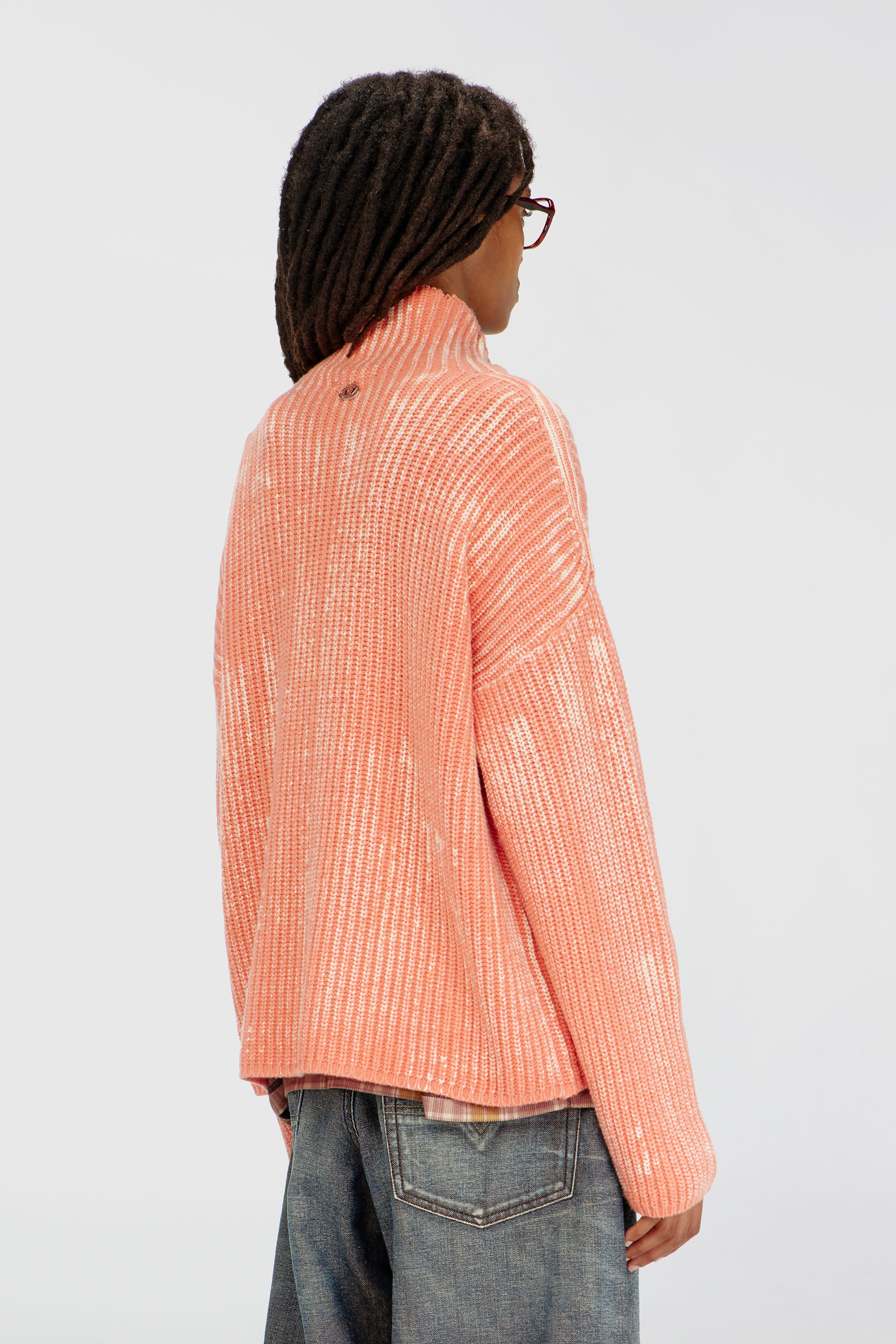 Diesel - M-AMET, Woman's Funnel-neck jumper in ribbed wool blend in Coral Rose - 4