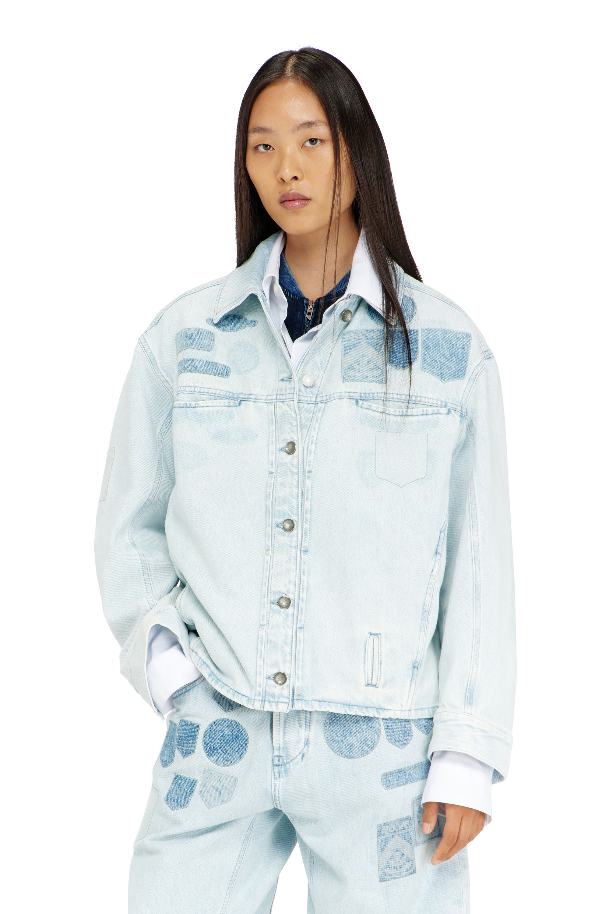 Diesel - D-RYMAVO-S, Unisex's Denim overshirt with patch effects in Light Blue - 1