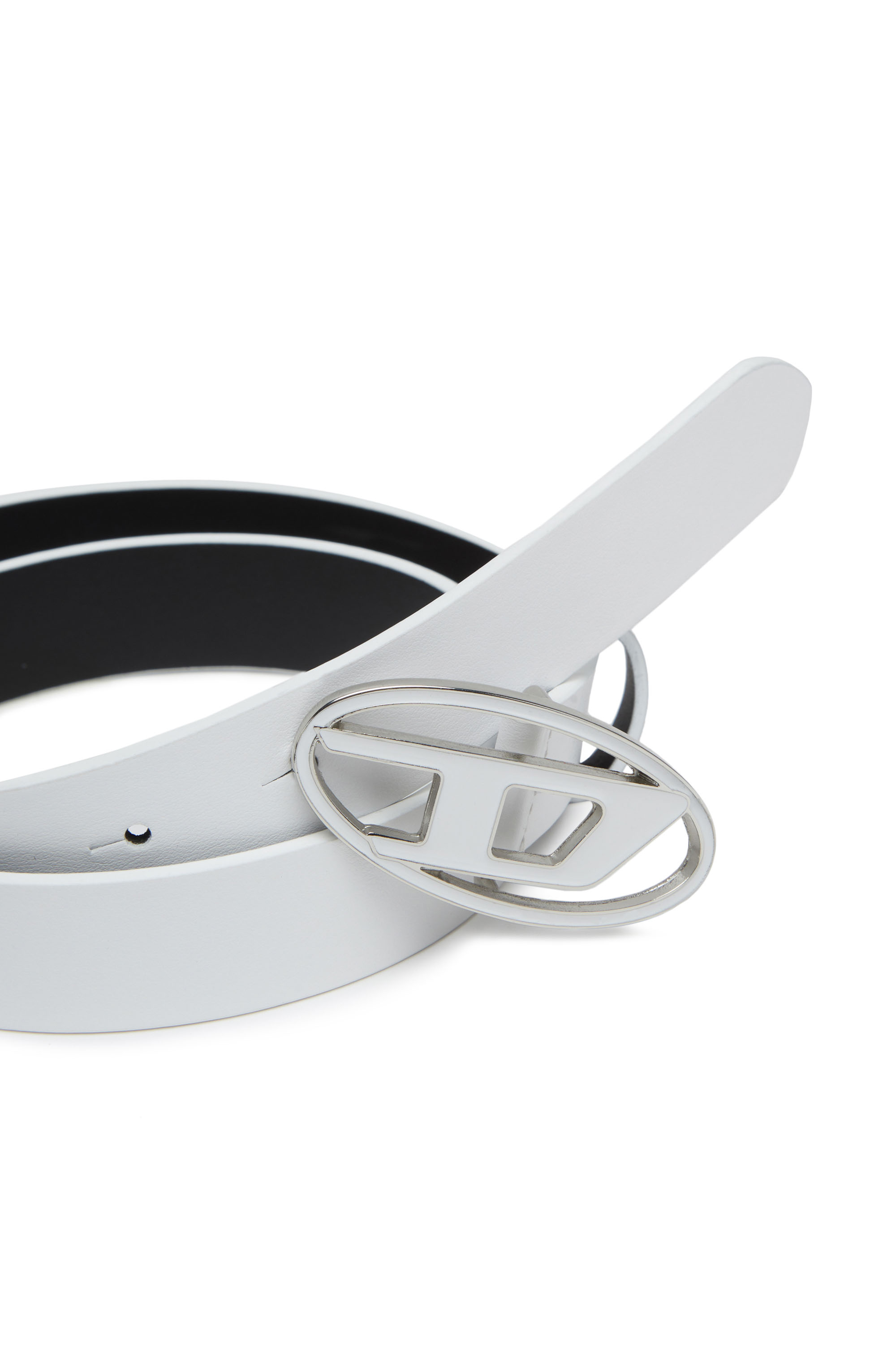 B-1DR 25, White Diesel - B-1DR 25, Woman's 2.4cm leather belt with enamelled buckle in White - 3