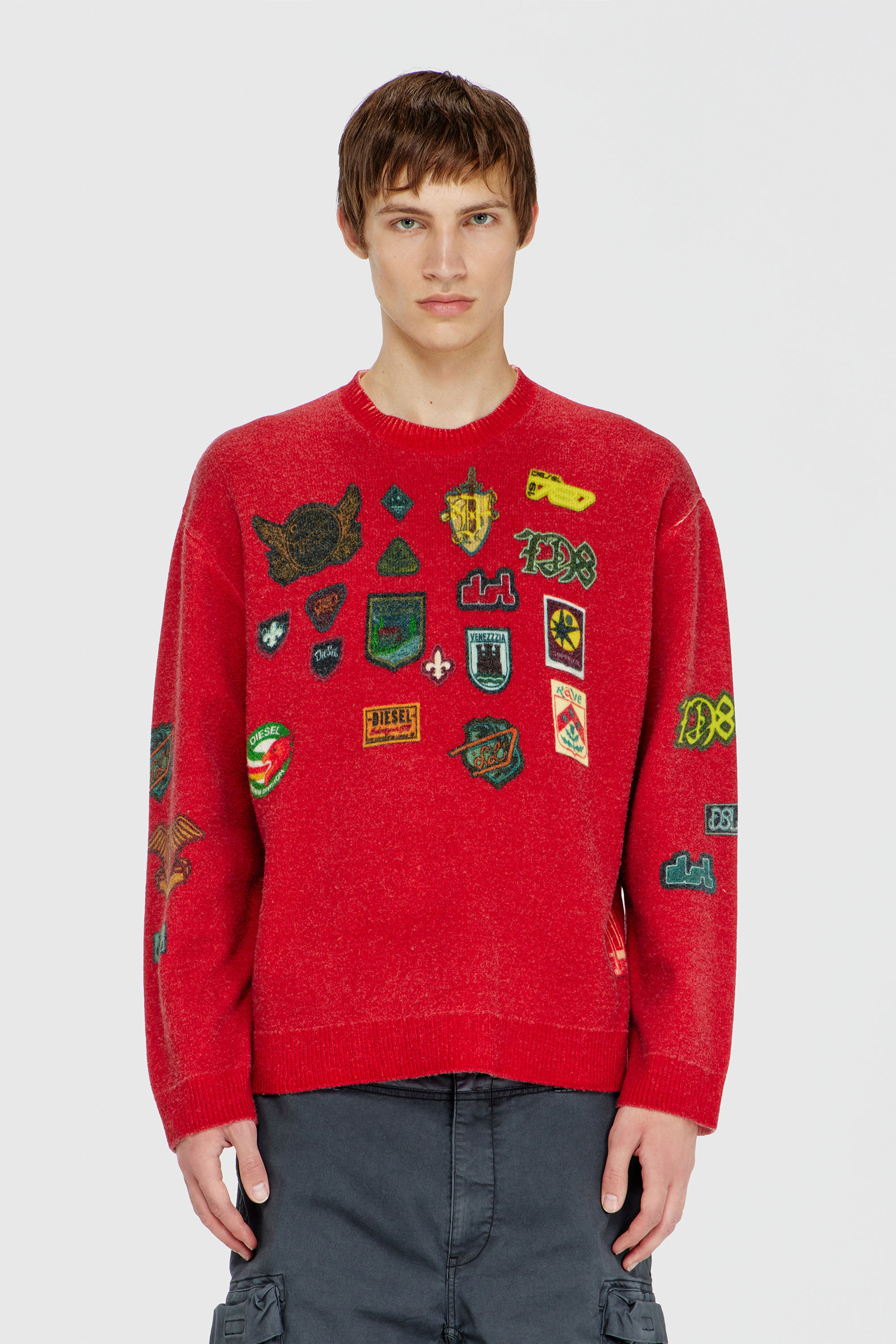 Diesel - K-PATCY, Man's Wool jumper with printed patches in Red - 5