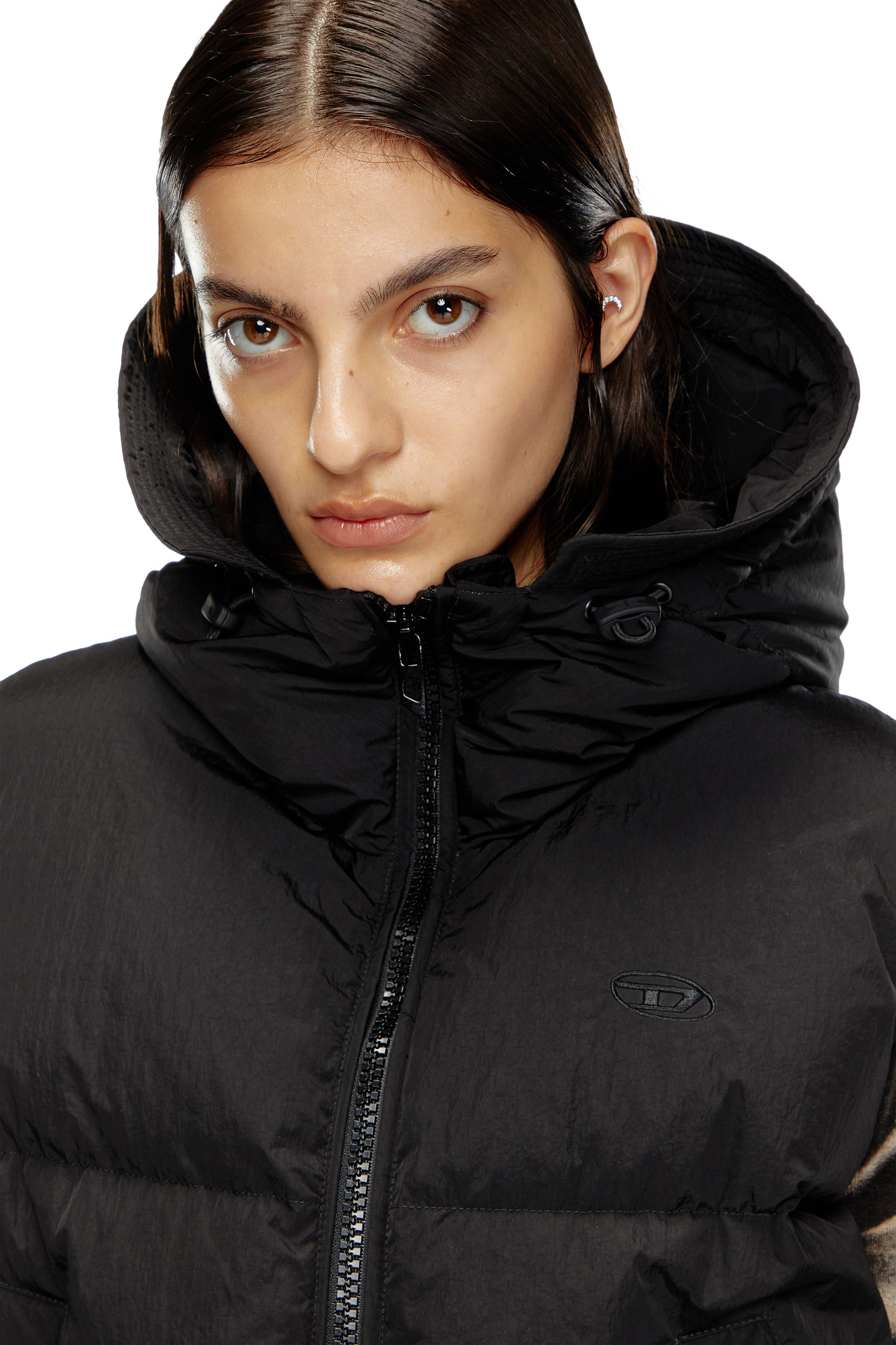 W-PEYT-SSL-NEW-P1, Black Diesel - W-PEYT-SSL-NEW-P1, Woman's Hooded down vest in crinkled nylon in Black - 5