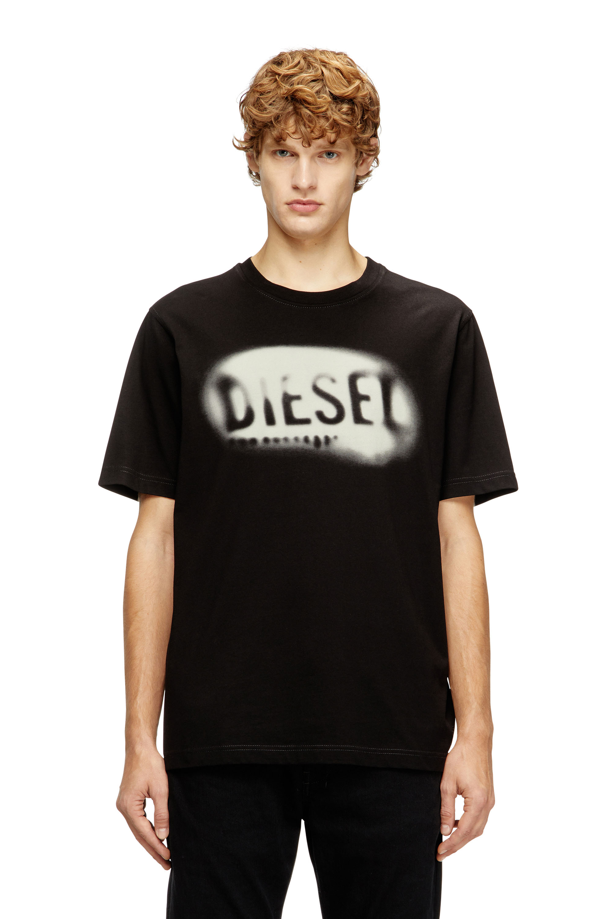 Diesel - T-ADJUST-V2, Man's Light cotton T-shirt with faded logo in Black - 1