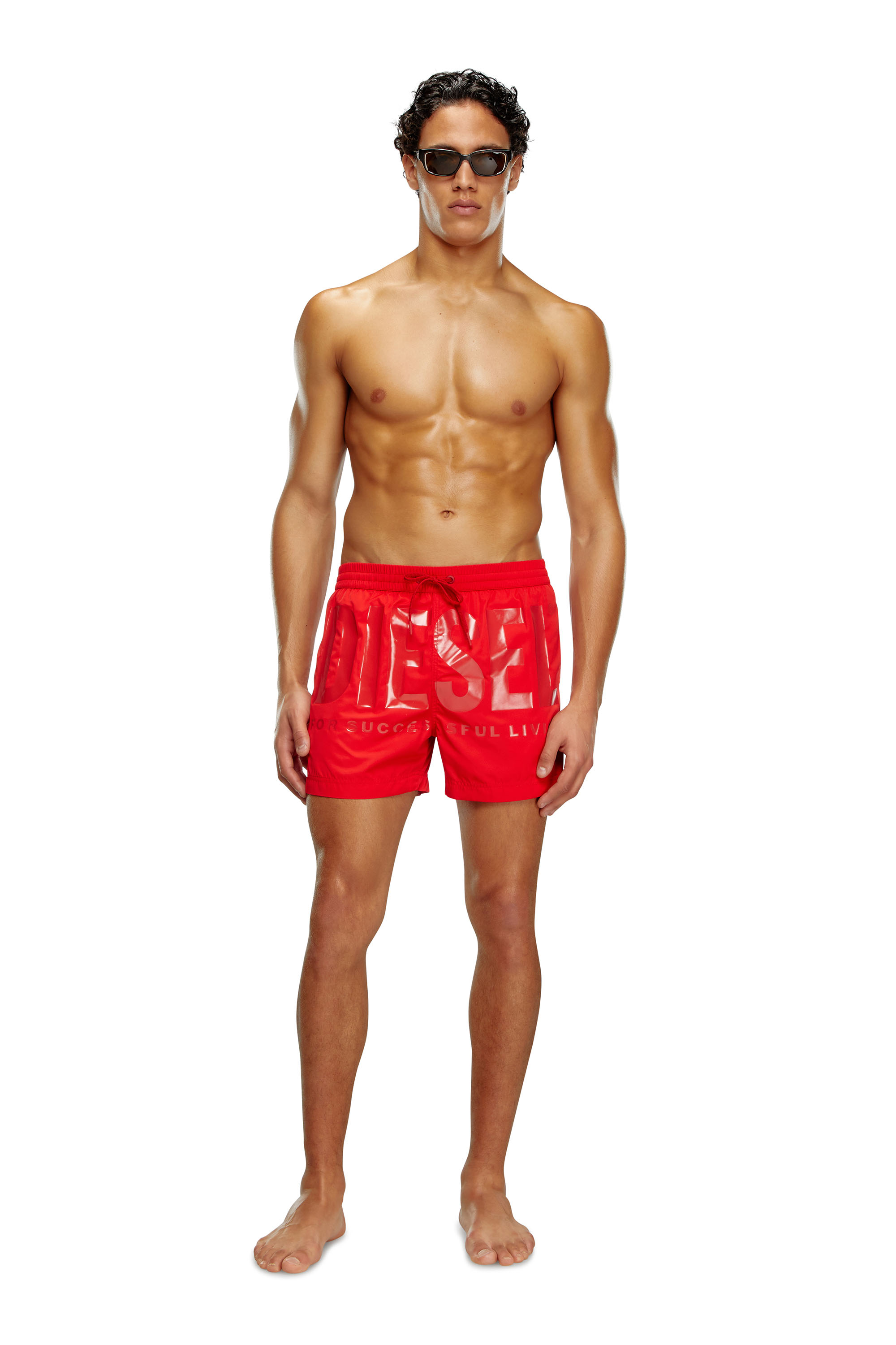 Diesel - BMBX-KEN-37, Man Mid-length swim shorts with tonal logo in Red - Image 1