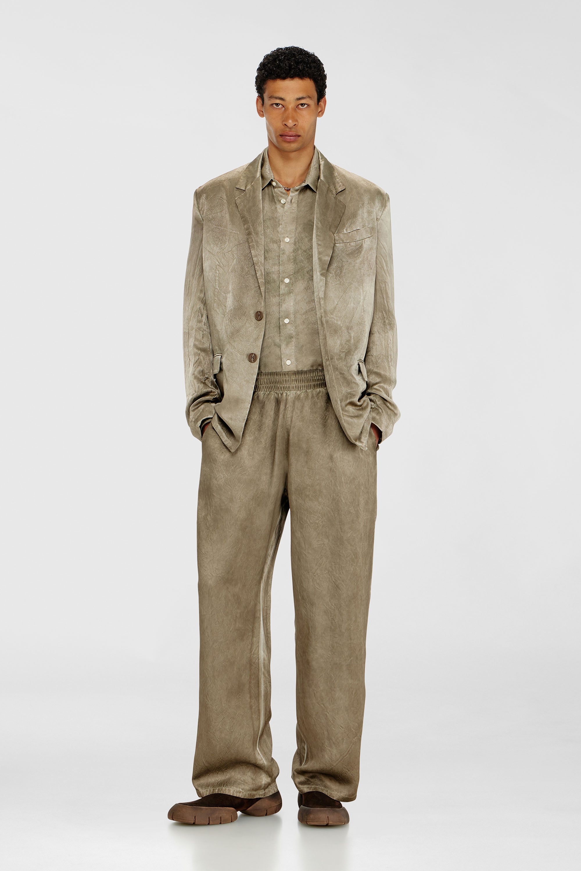 Diesel - P-THECK-AGCT, Man's Pants in wrinkled satin in Light Brown - 1