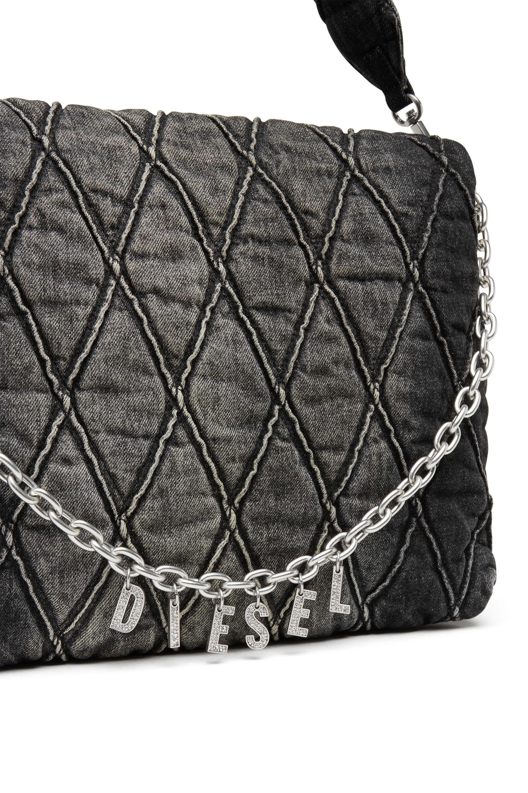 CHARM-D SHOULDER L, Black Diesel - CHARM-D SHOULDER L, Woman's Charm-D L-Large shoulder bag in quilted denim in Black - 5