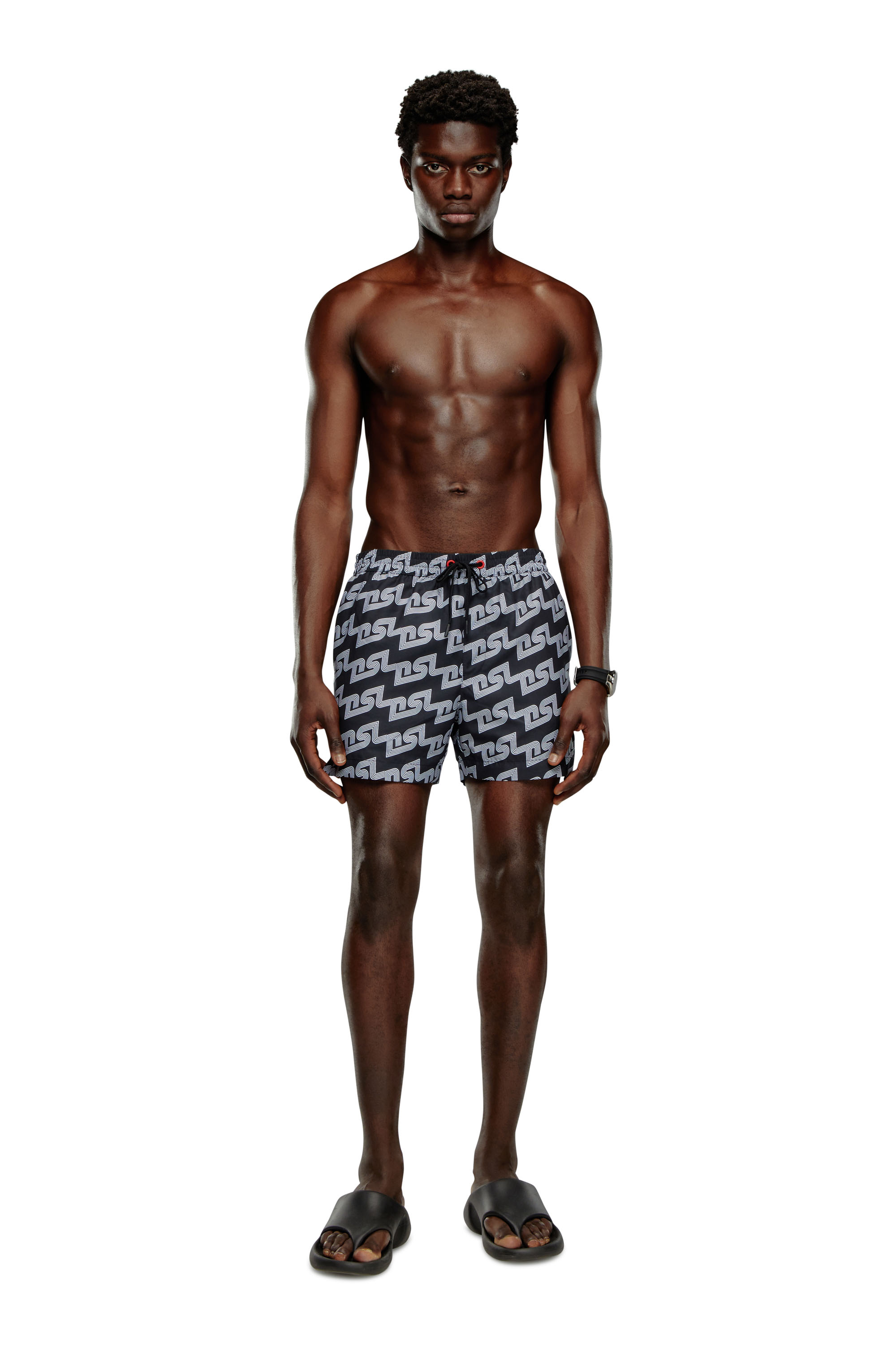 Diesel - BMBX-KEN-37, Man Mid-length swim shorts with DSL print in Black - Image 1