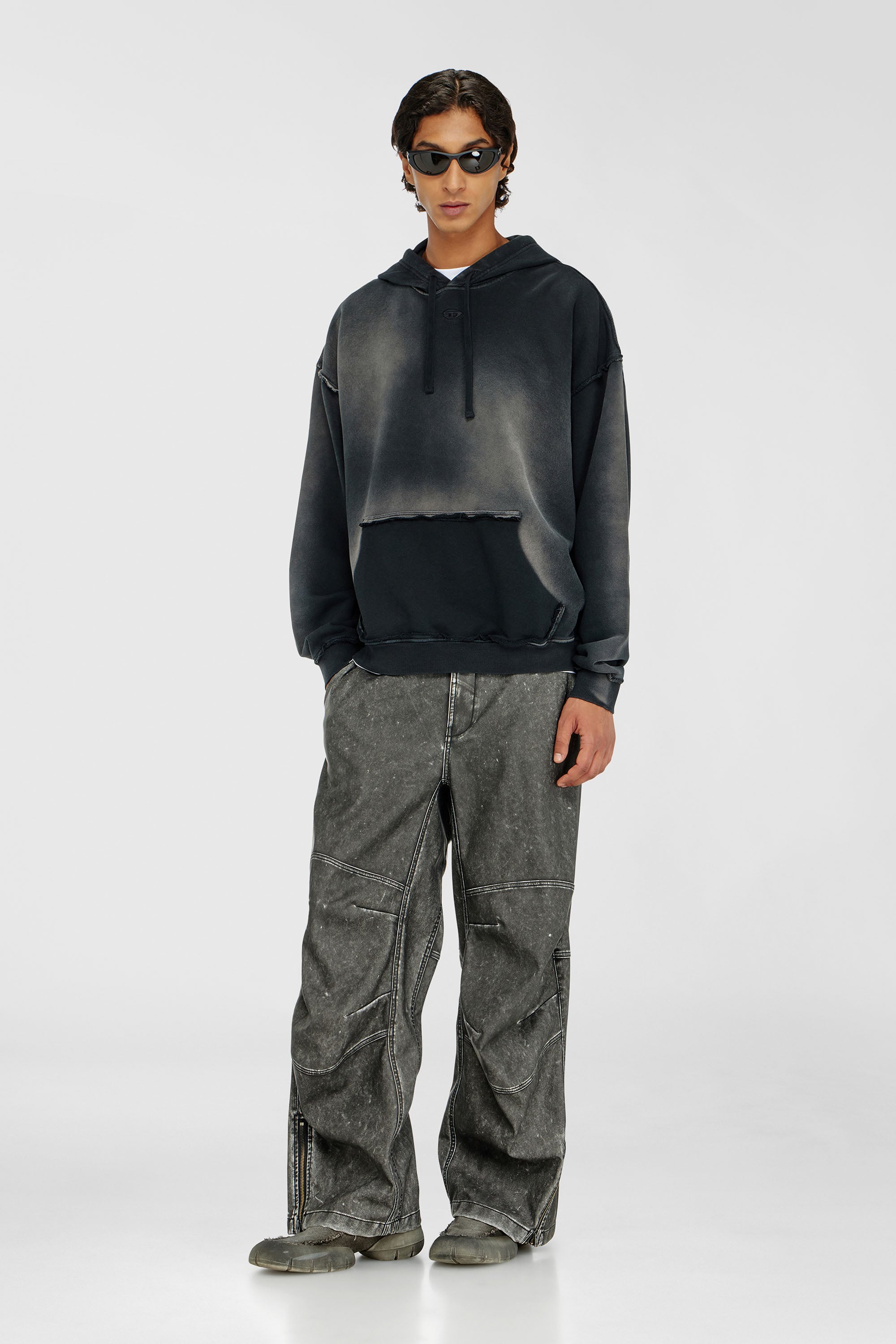 Faded cotton hoodie with frayed details
