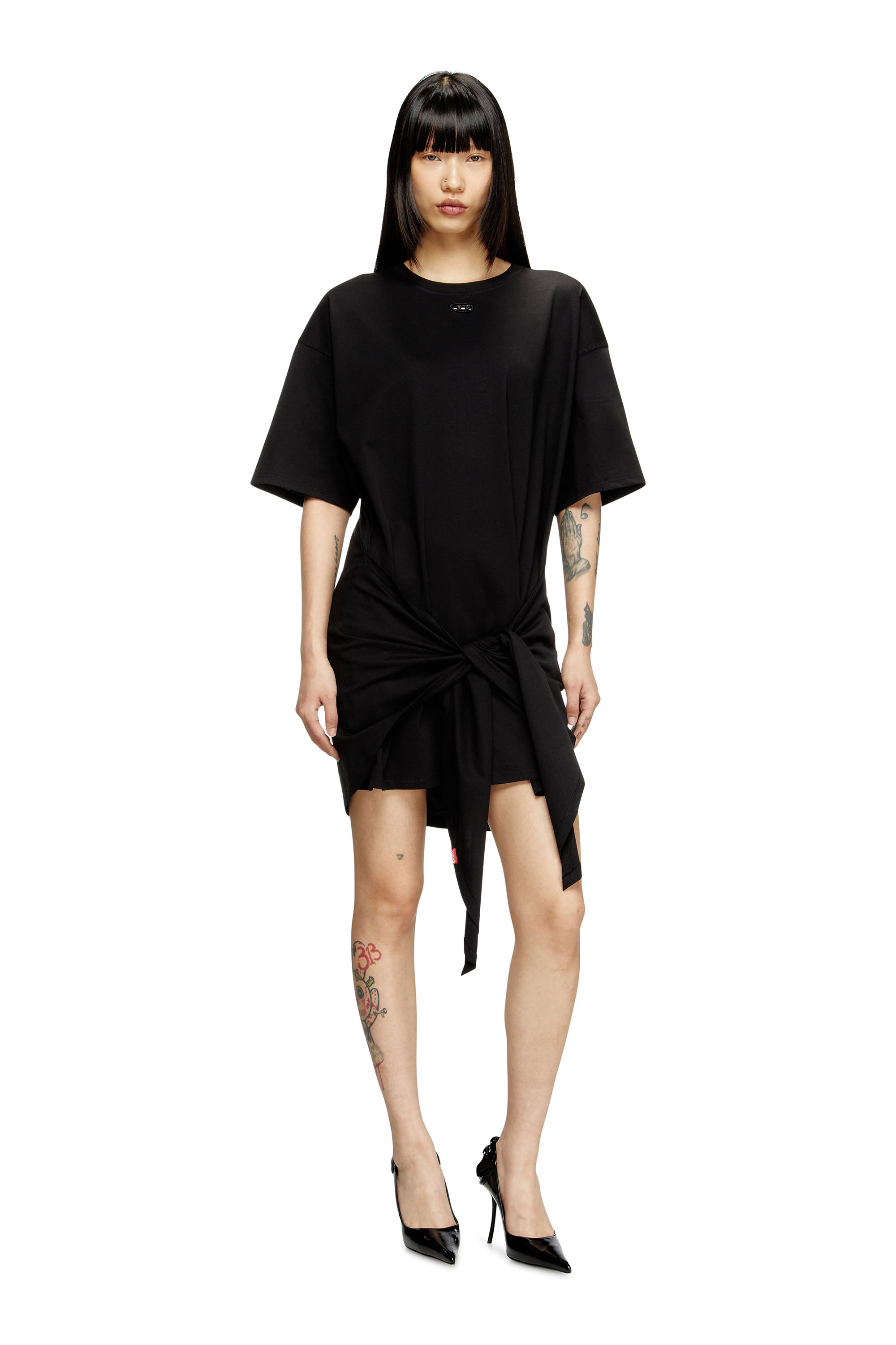 Diesel - D-EIVOR, Woman's T-shirt dress with tie front in Black - 3
