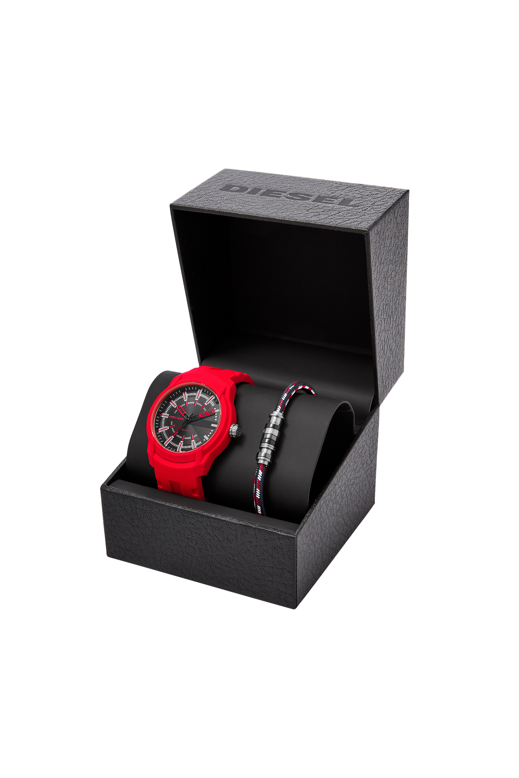Diesel - DZ1979, Man's Armbar Silicone Watch and Bracelet Set in Red - 4