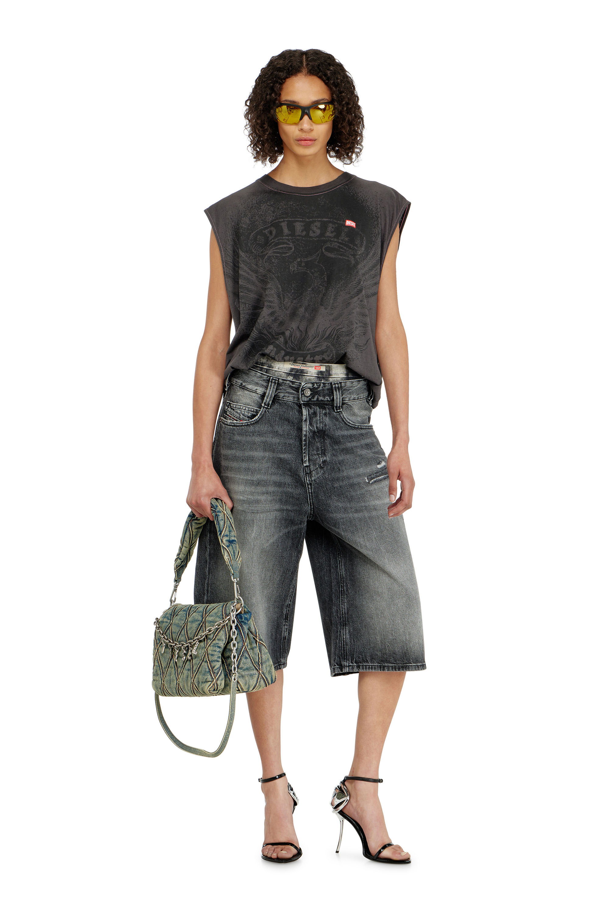 Diesel - D-ENIM-M-SHORT, Unisex's Denim relaxed shorts with abrasions in null - 1