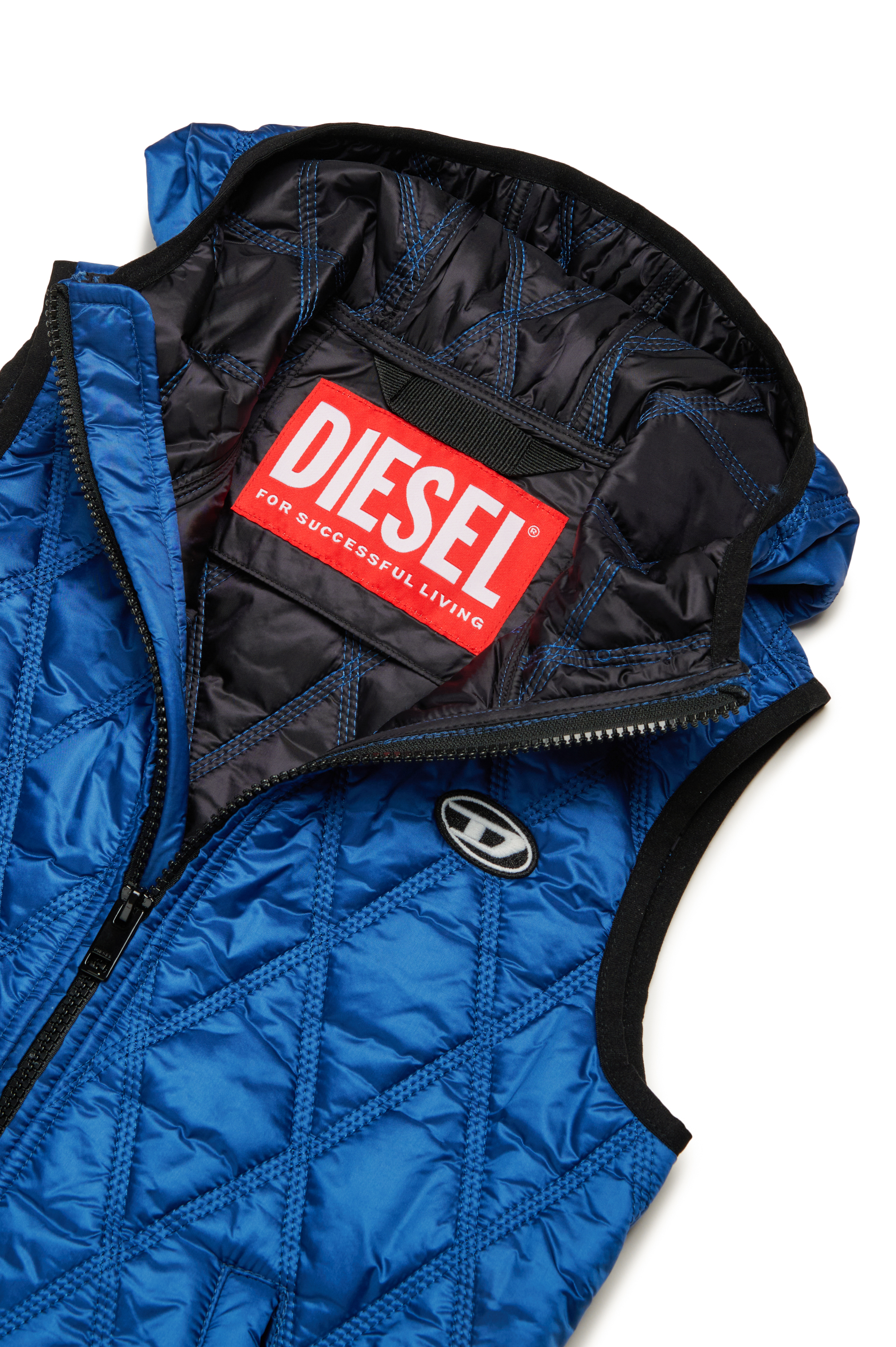 Diesel - JFOKKLOGO, Unisex Hooded quilted nylon vest in Blue - Image 3