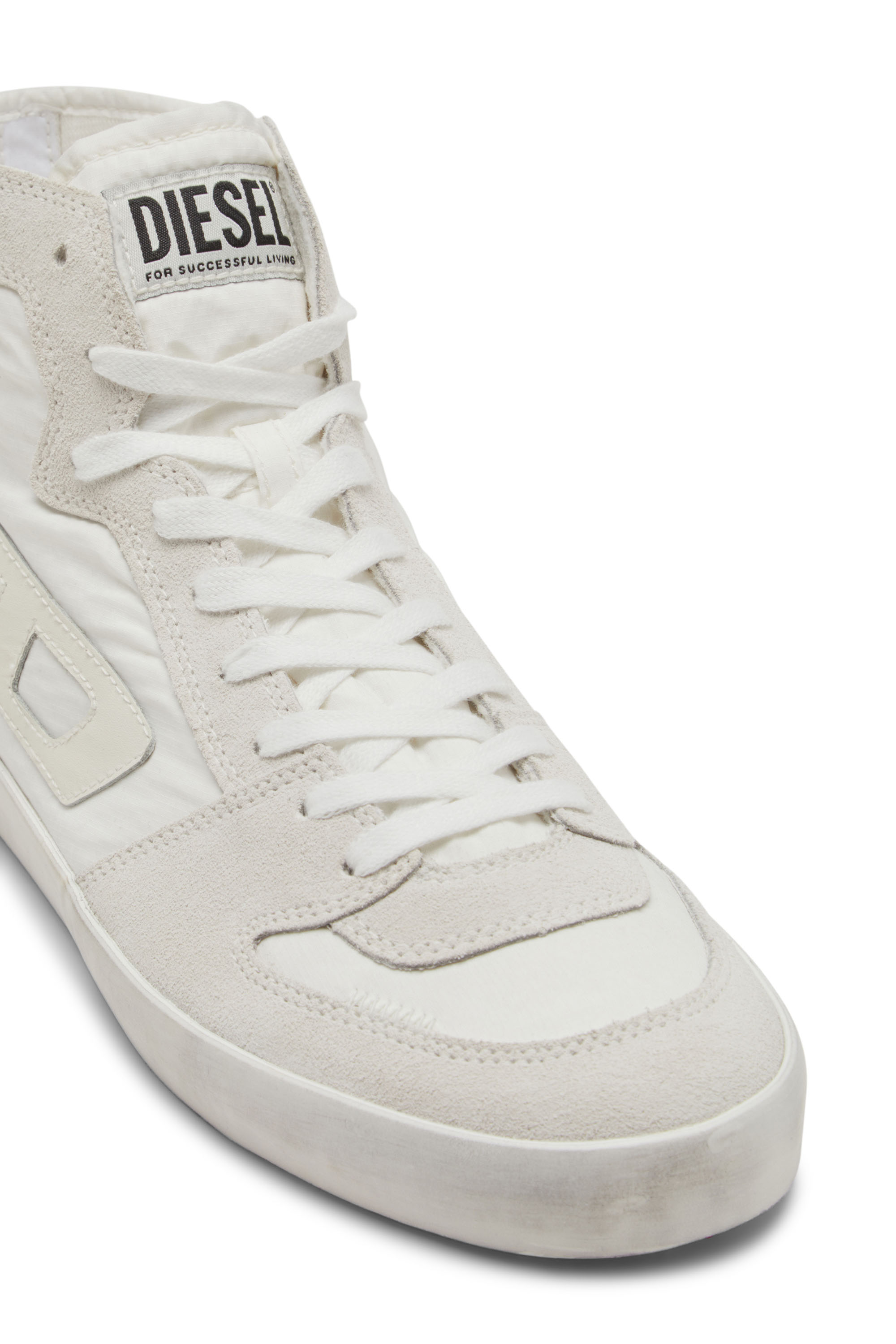 Diesel - S-LEROJI D-1 MID, Man's Padded-ripstop and suede high-top sneakers in White - 4