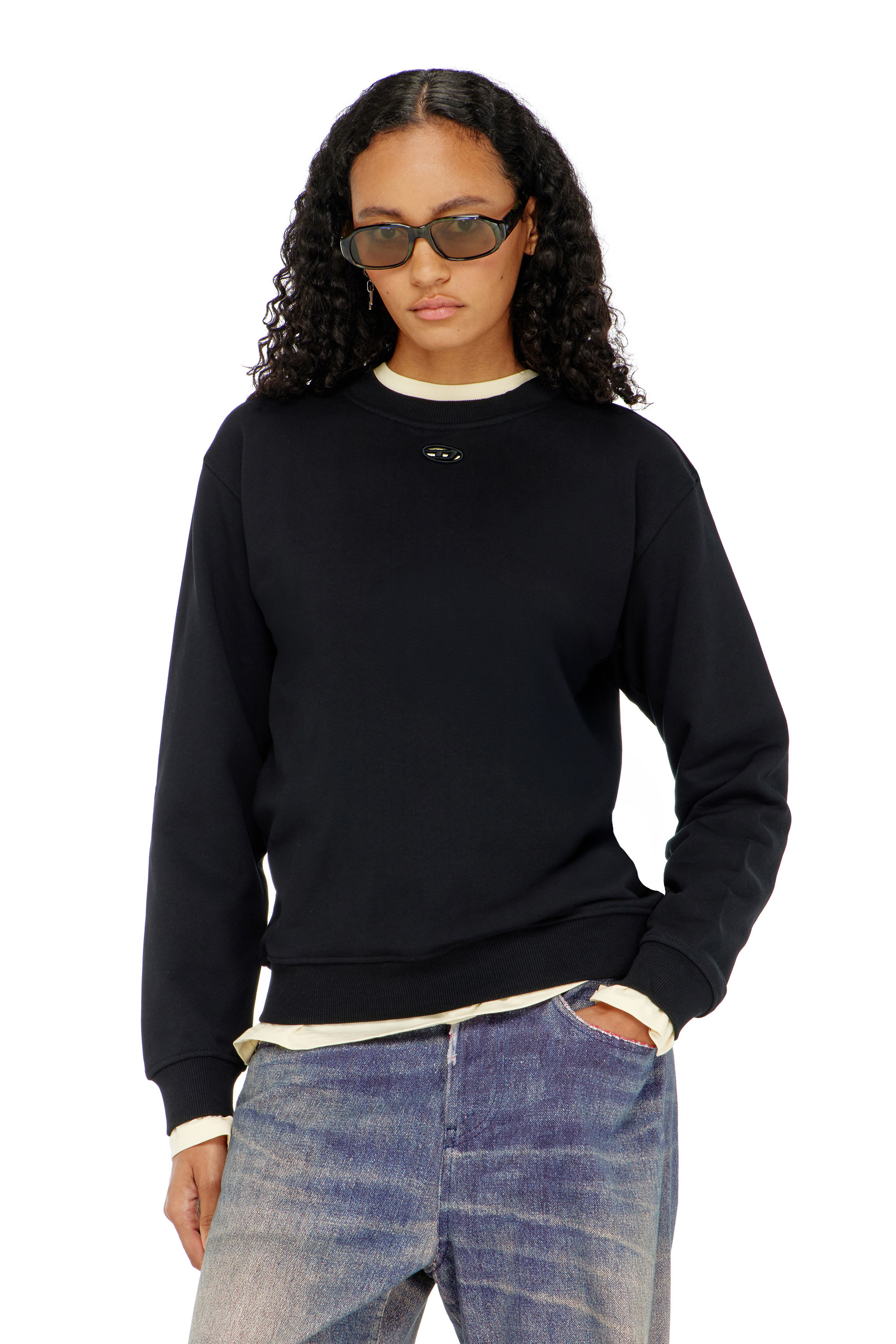 Diesel - F-NORMY-OD, Woman's Cotton sweatshirt with Oval D embroidery in Black - 1