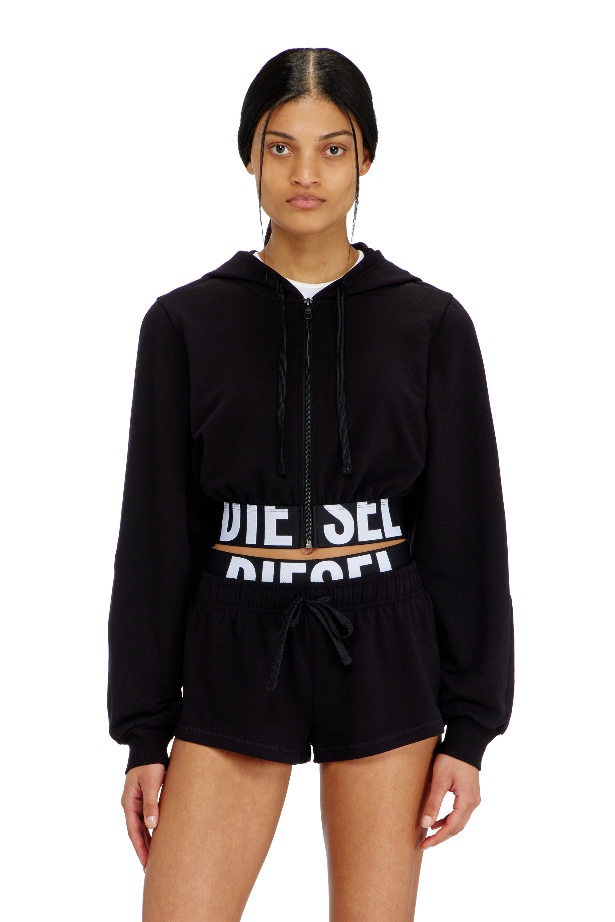Diesel - NIKA-D-POP, Woman's Cropped hoodie with logo band in Black - 2