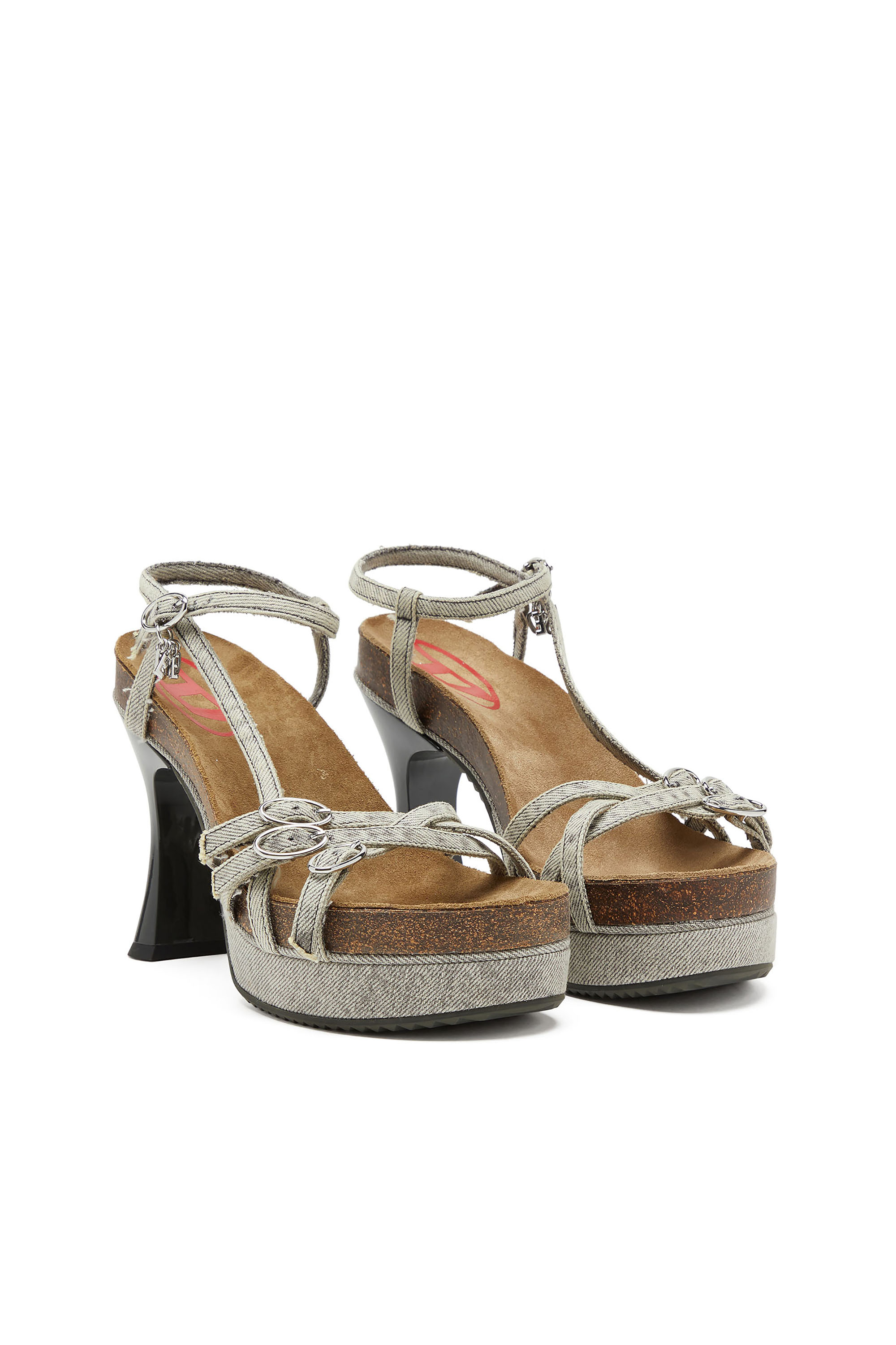 Diesel - D-WOODSTOCK 105 SANDAL, Woman's D-Woodstock-Strappy platform sandals in denim in Grey - 4