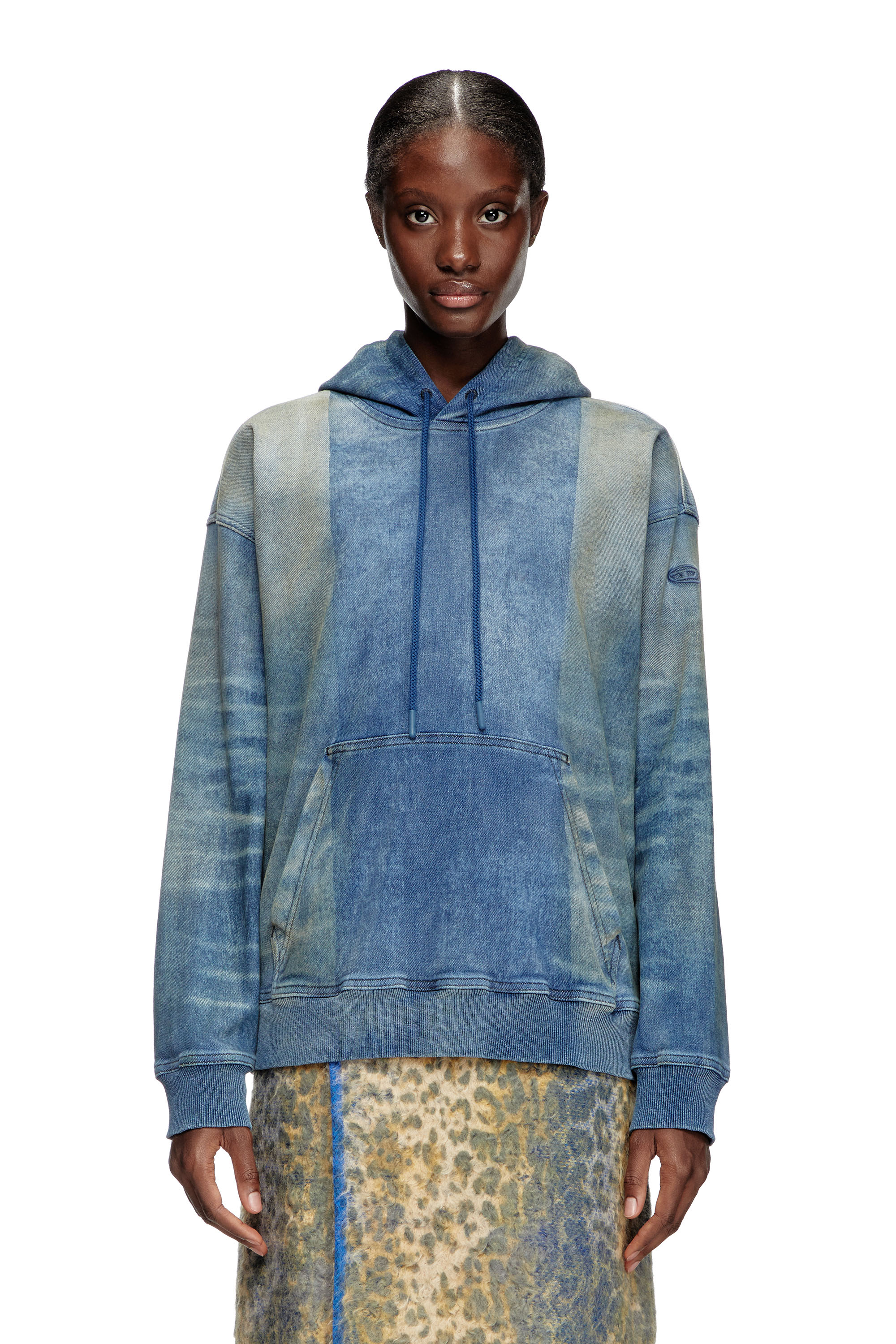 Diesel - D-UM-RIB-FSF TRACK, Unisex's Hoodie in Track Denim with solarised folds in Medium blue - 5