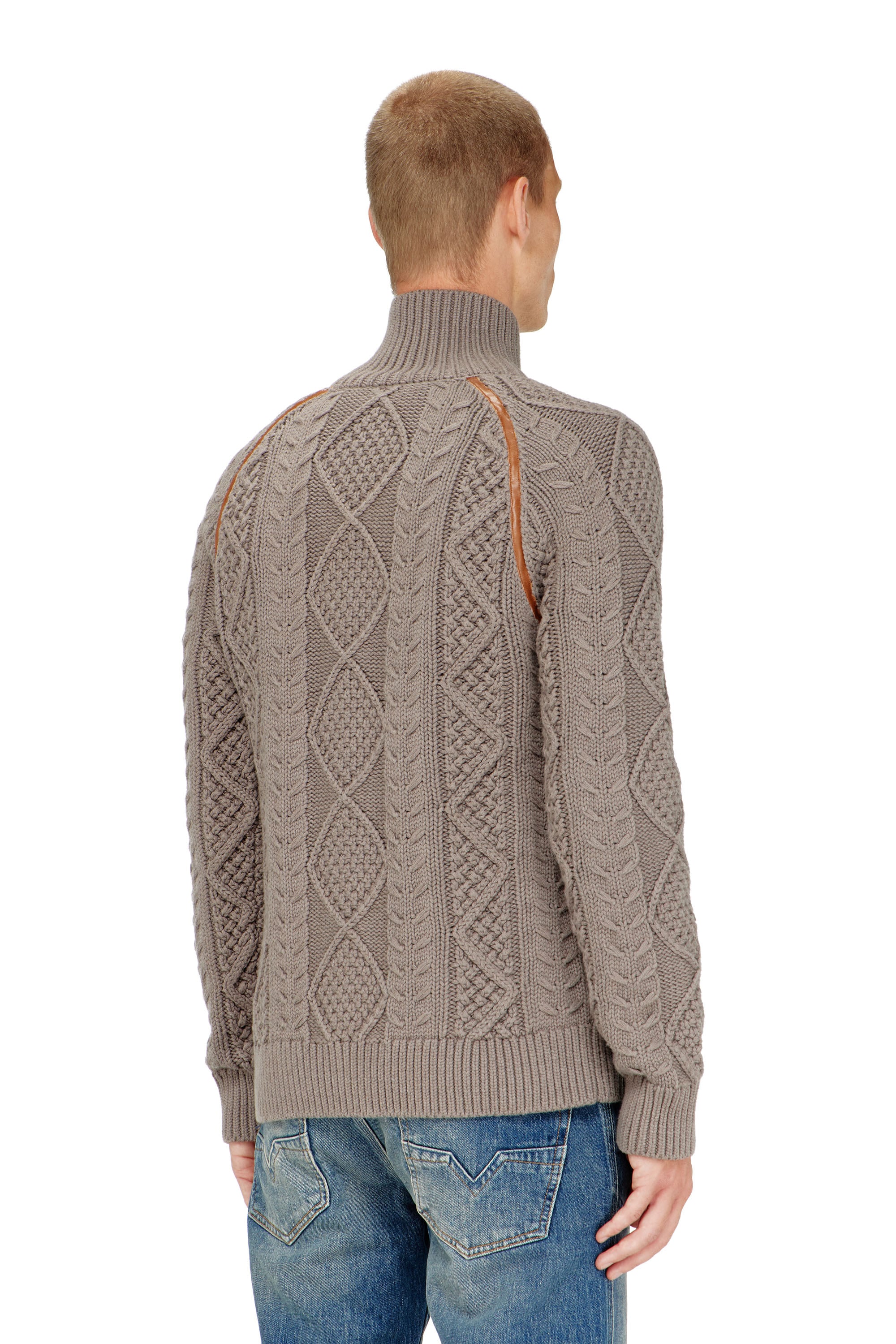 Diesel - K-INOKI, Man's Zip cardigan in cable knit in Grey - 4