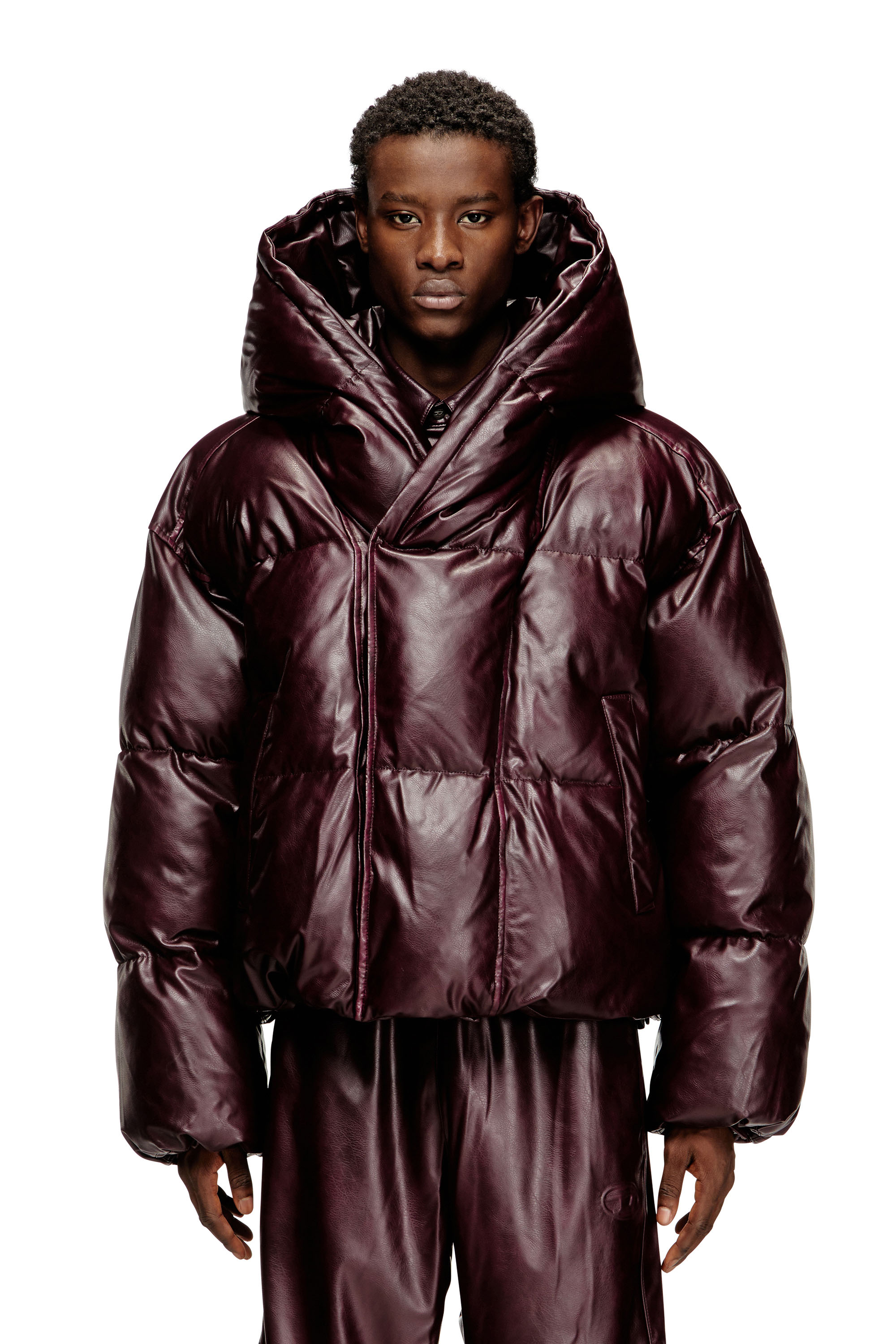 Diesel - FR-W-MYLEY, Man's Hooded puffer jacket in burgundy in Burgundy - 1