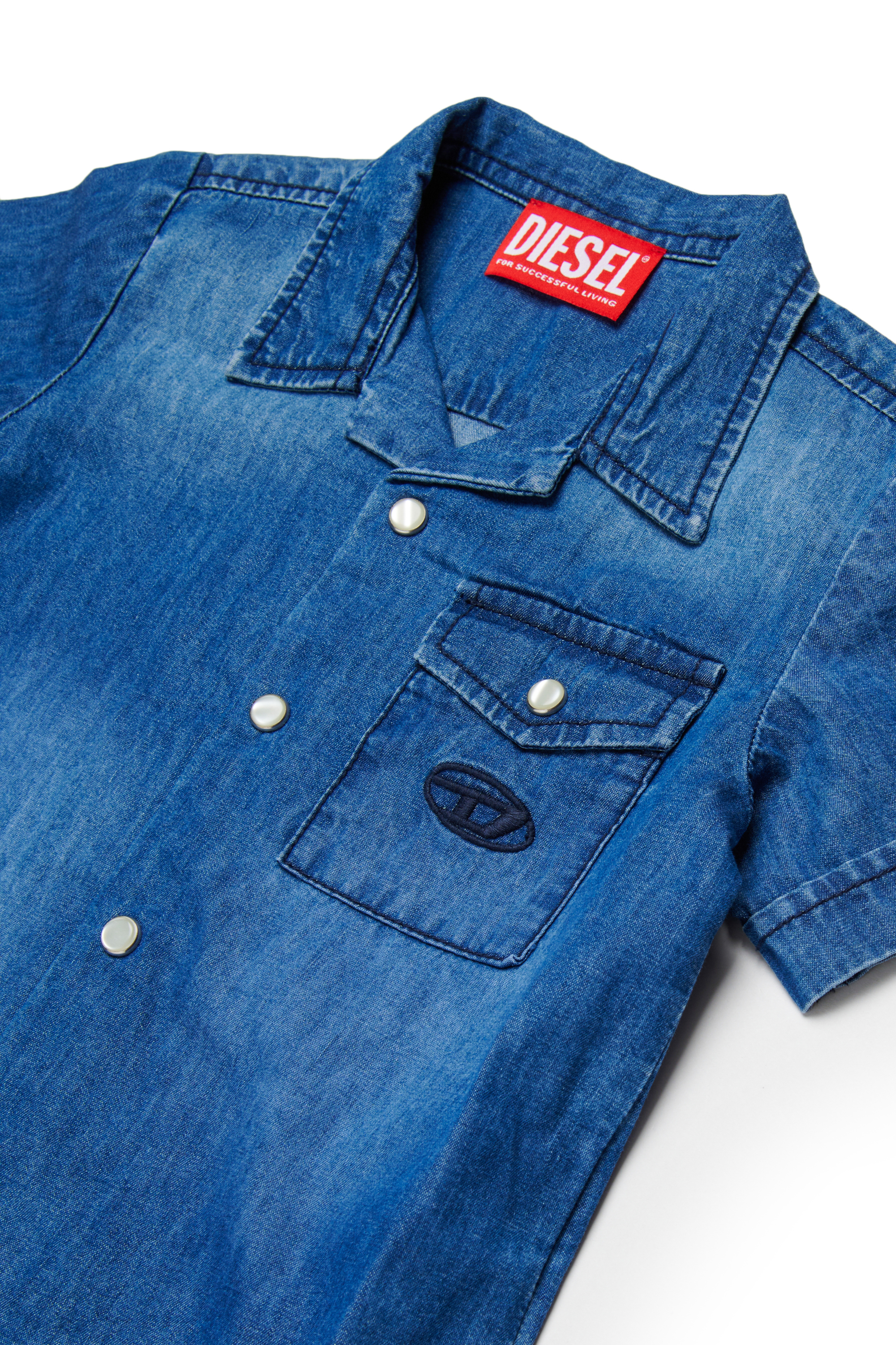 Diesel - CIRIB, Man's Bowling shirt in washed denim in Medium blue - 3