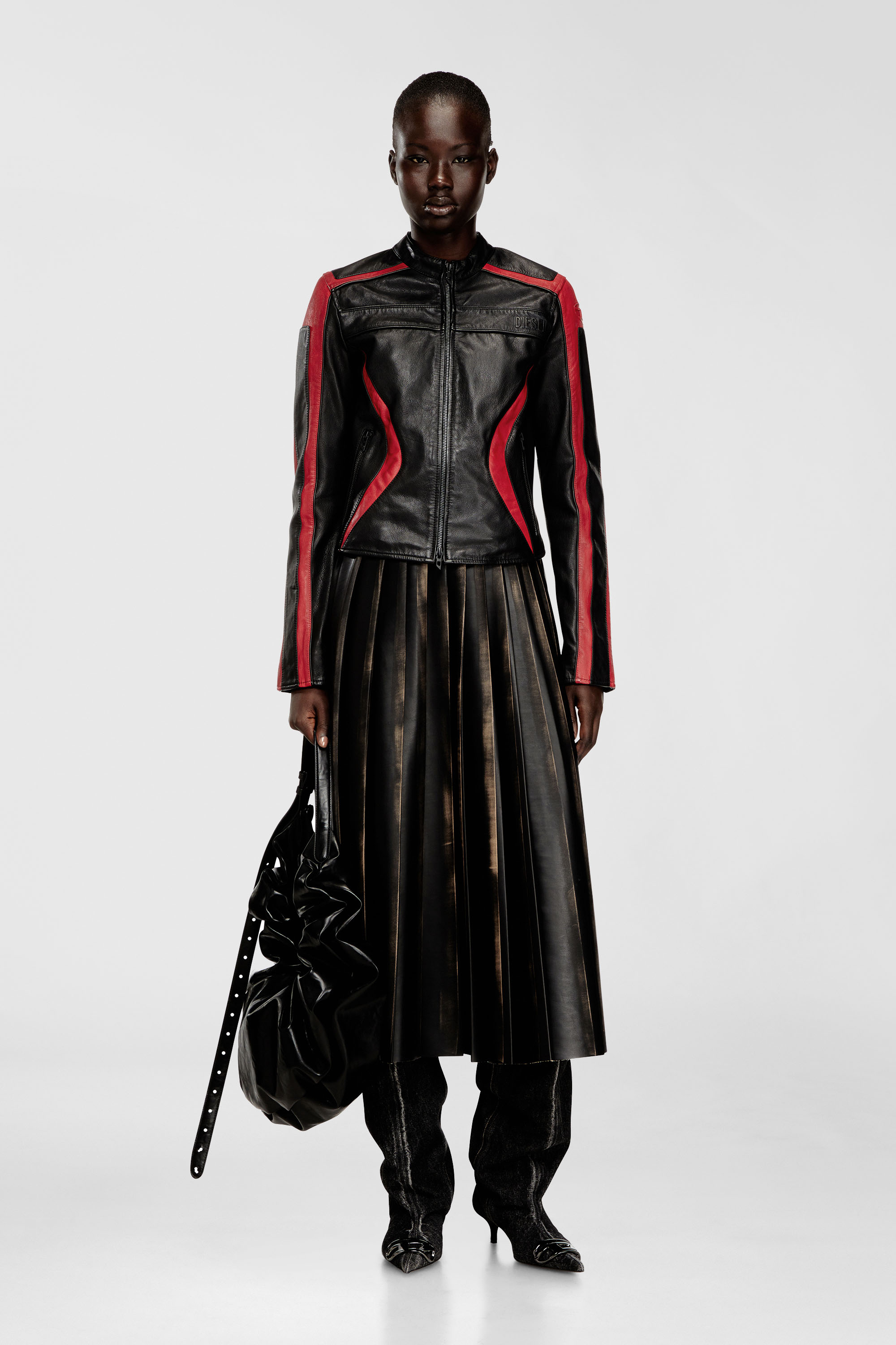 Diesel - O-SAKA, Woman's Distressed pleated midi skirt in Black/Brown - 1