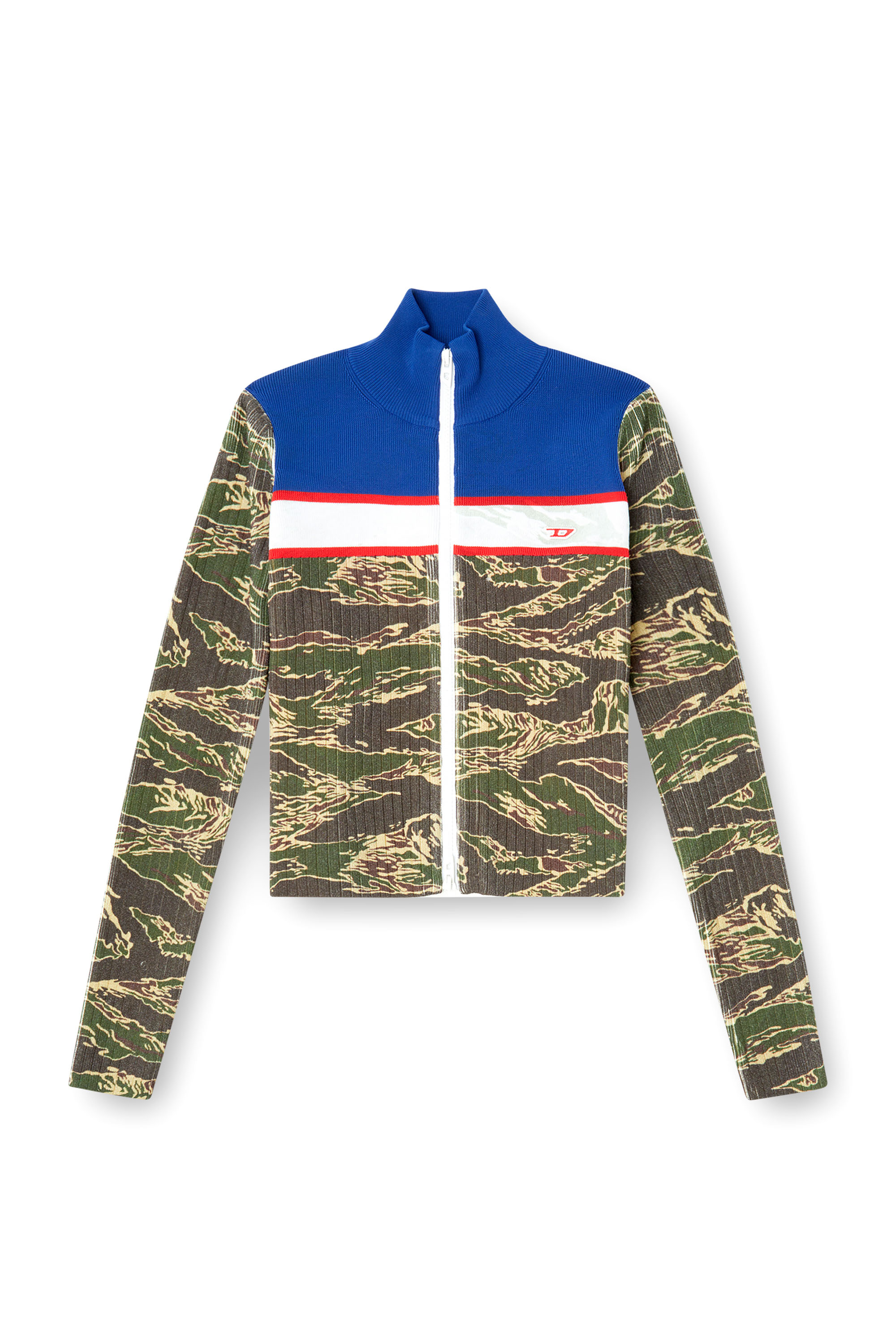 Diesel - M-CAMUT, Woman's Camo zip sweater in ribbed viscose in Blue/Green - 2