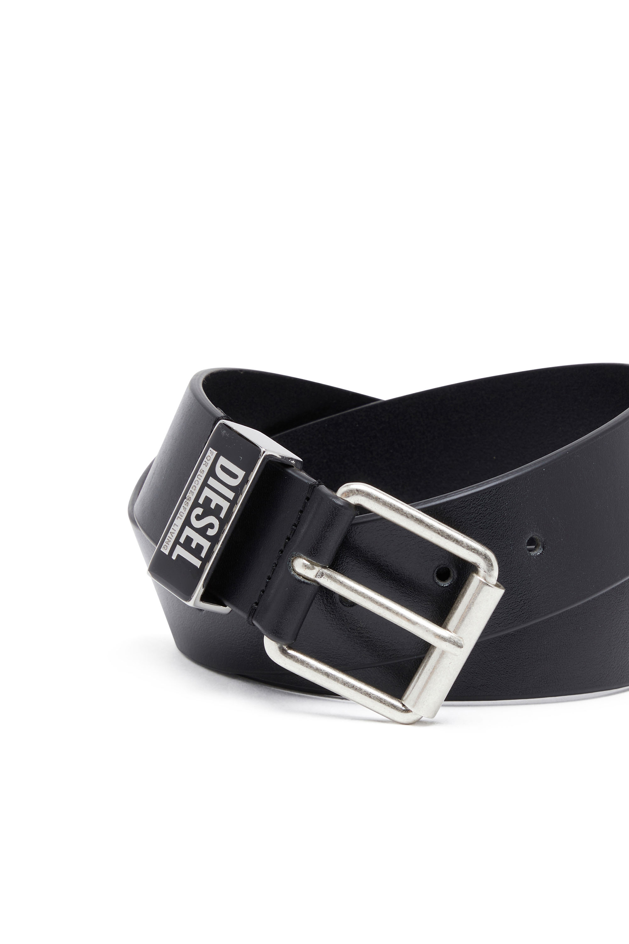 B-GLOSSY LOOP 40, Black Diesel - B-GLOSSY LOOP 40, Man's 3.9cm leather belt with enamelled logo loop in Black - 3