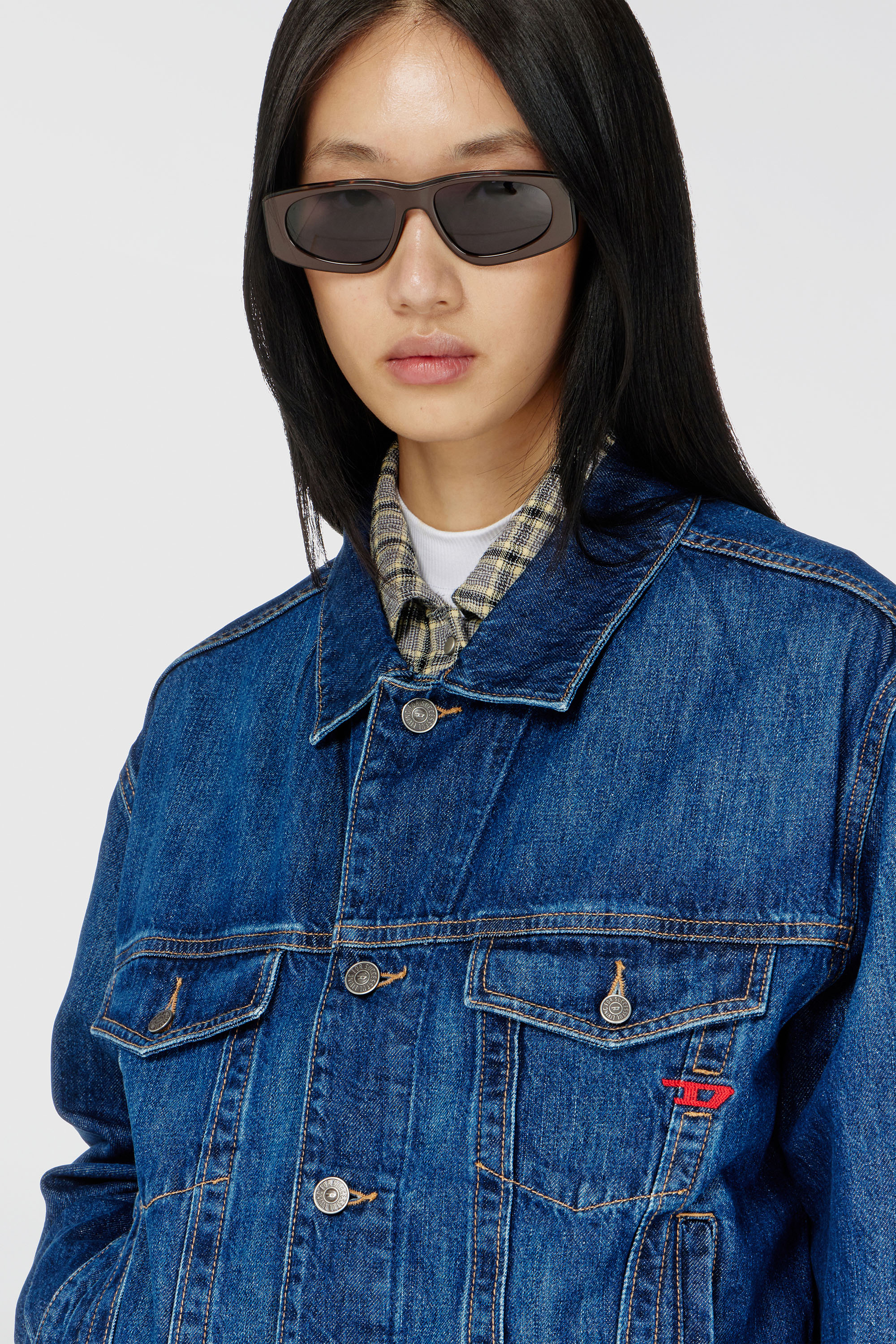 Diesel - D-RANGER, Man's Trucker jacket in denim in Medium blue - 5