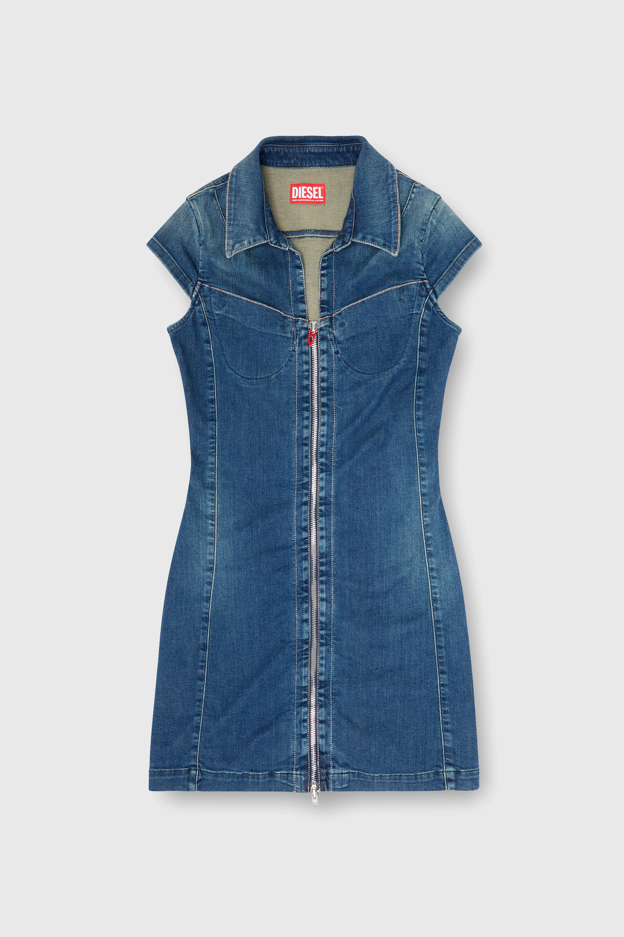 Diesel - DE-LORVYN-S, Woman's Denim shirt dress with full zip in Medium blue - 2