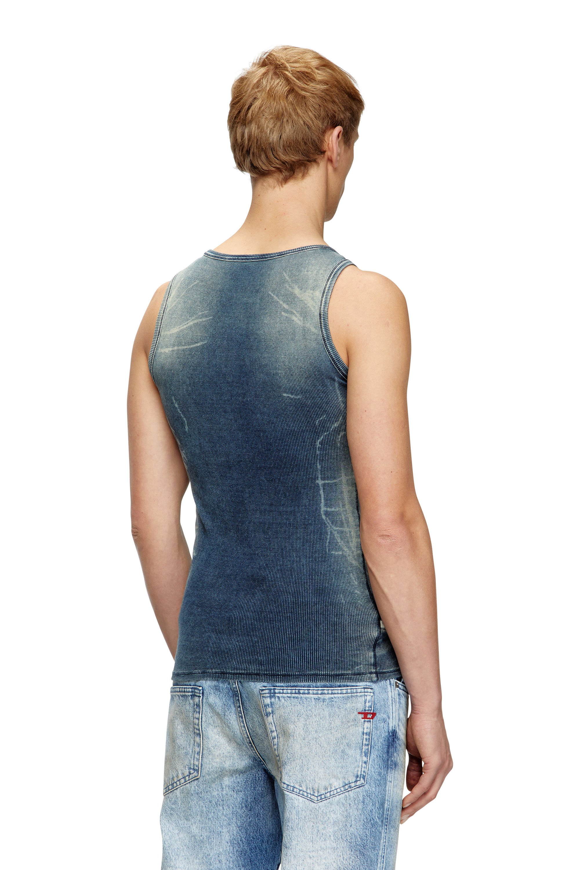 Diesel - T-GO, Unisex's Ribbed tank top with denim trompe l'oeil in Dark Blue - 5