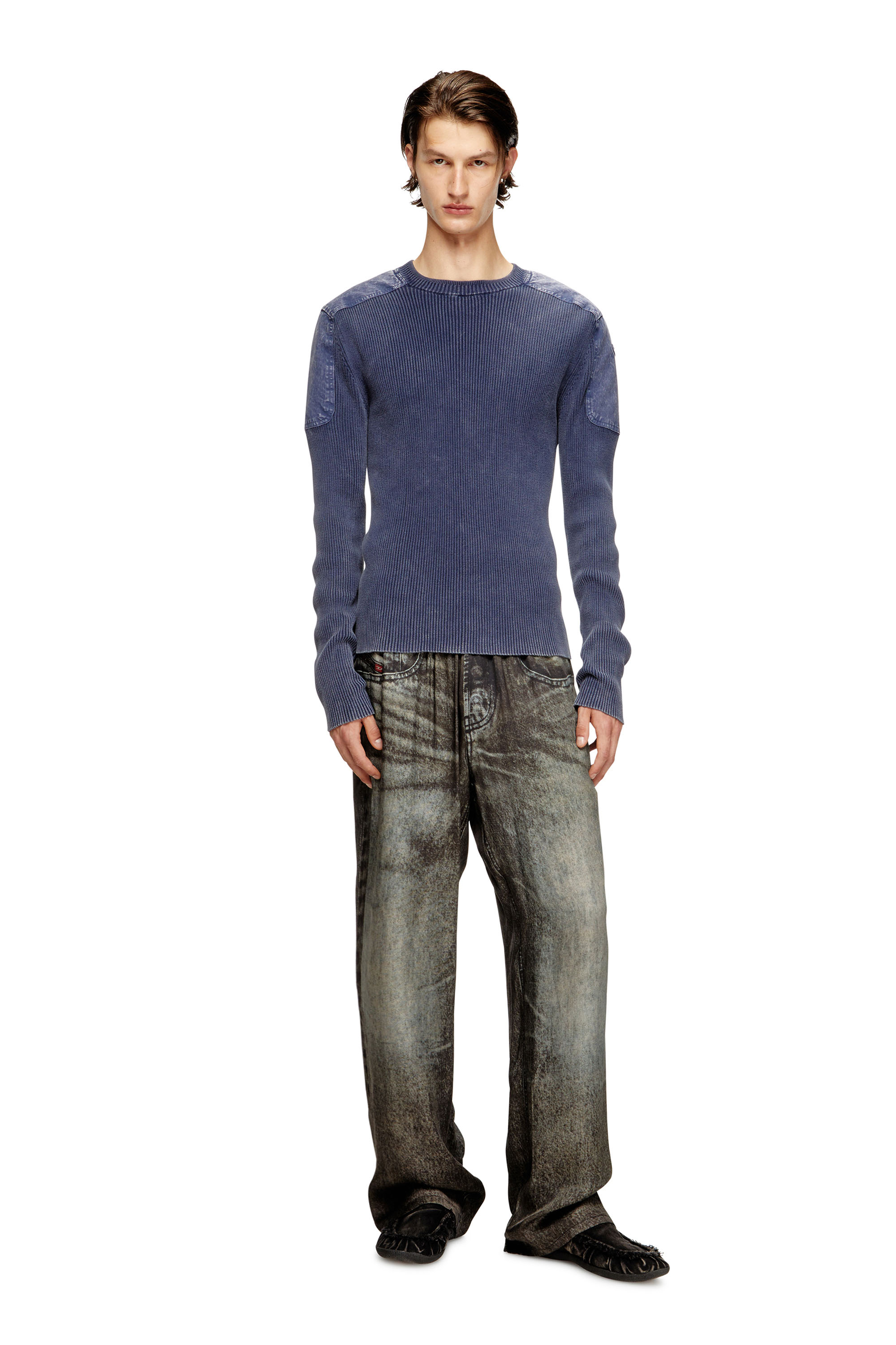 Diesel - K-MARTIN, Man's Jumper with contrast shoulder panels in Blue - 2