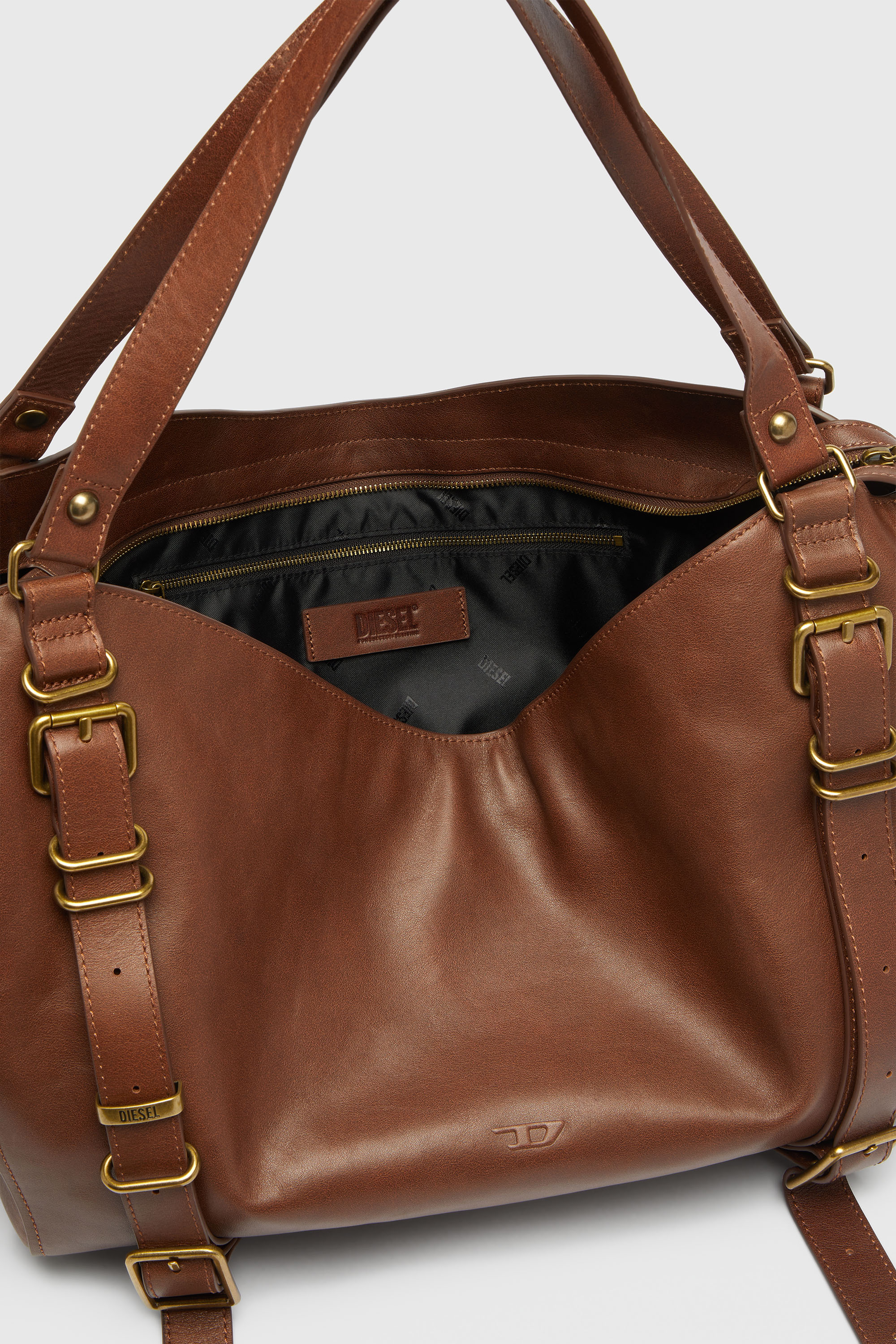 Diesel - D-ONE TOPHANDLE L, Unisex's D-One-Large top-handle bag in treated leather in Brown - 4
