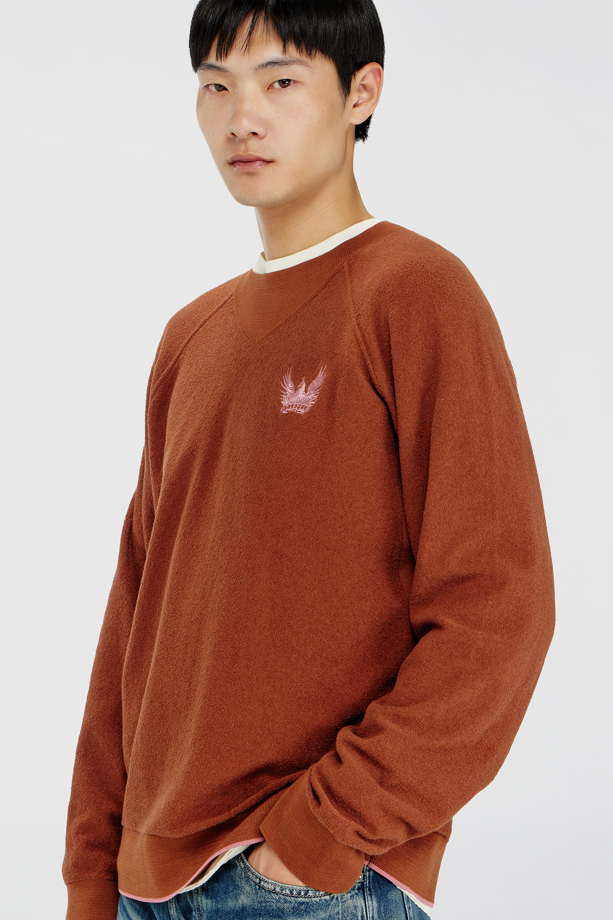 Diesel - K-RALFS, Man's Boucl&eacute; jumper with Phoenix embroidery in Brown - 5