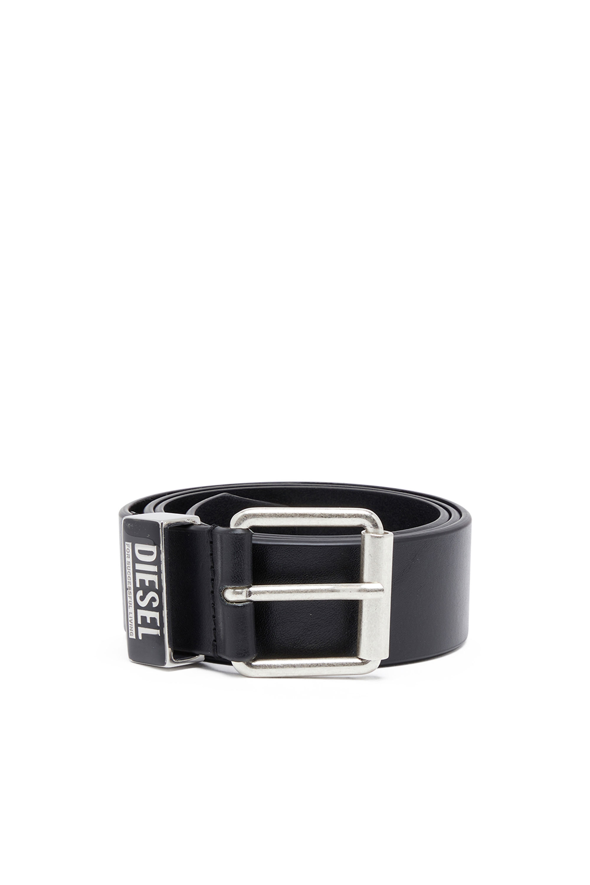 B-GLOSSY LOOP 40, Black Diesel - B-GLOSSY LOOP 40, Man's 3.9cm leather belt with enamelled logo loop in Black - 1