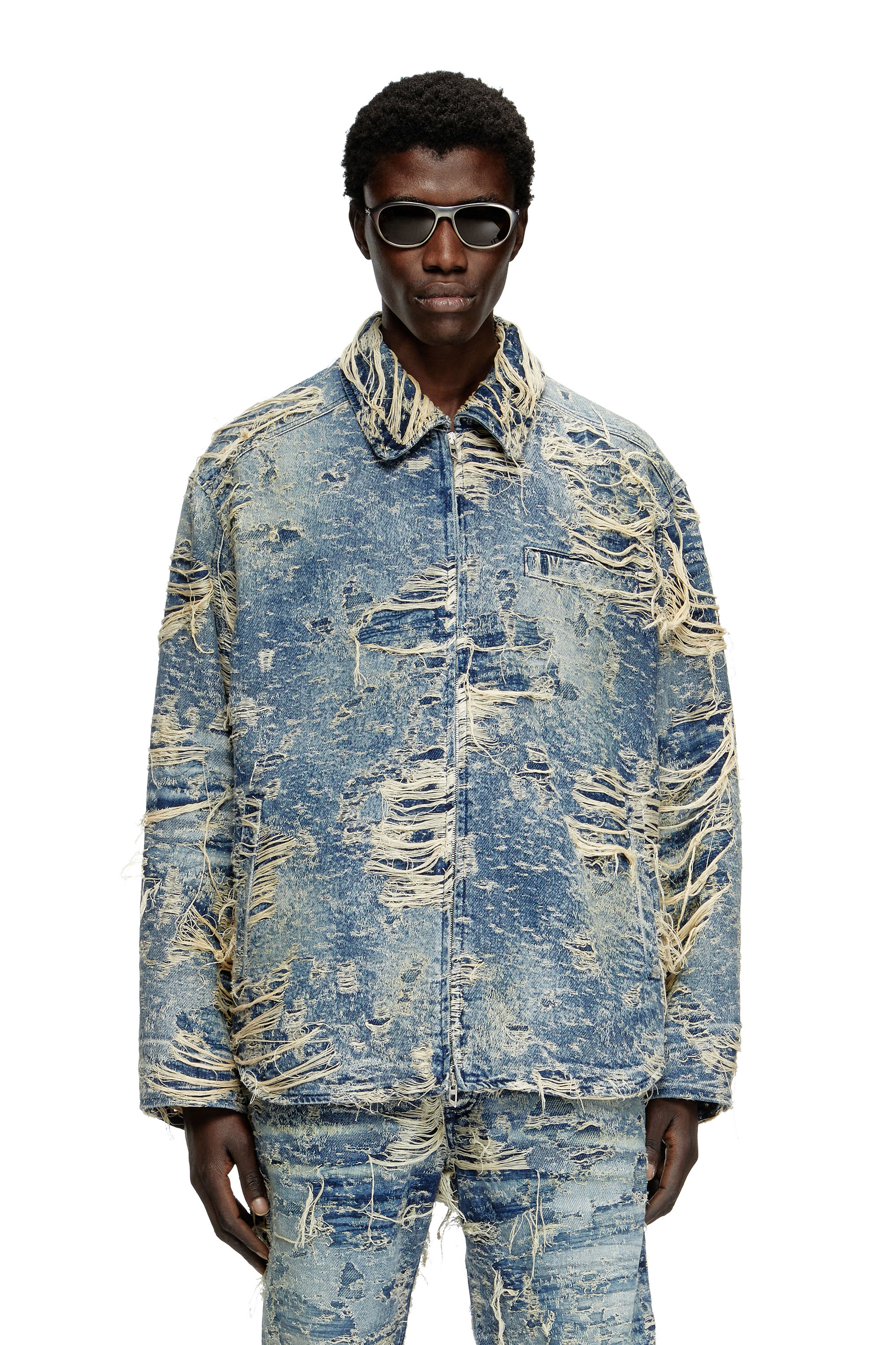 Diesel - D-IVAR-FSG1, Man's Jacket in floating-thread denim in Medium blue - 1