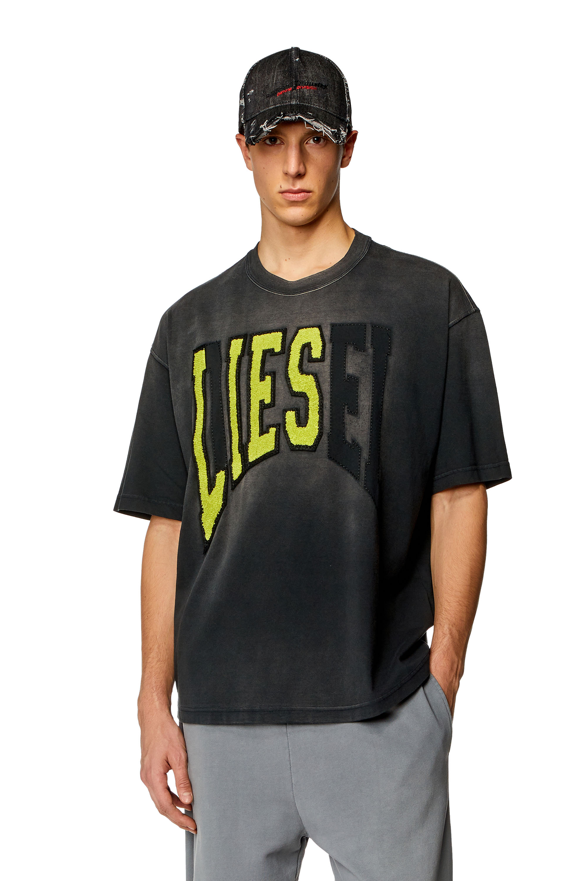 Diesel - T-WASH-N, Man Oversized T-shirt with Diesel Lies logo in Black - Image 1