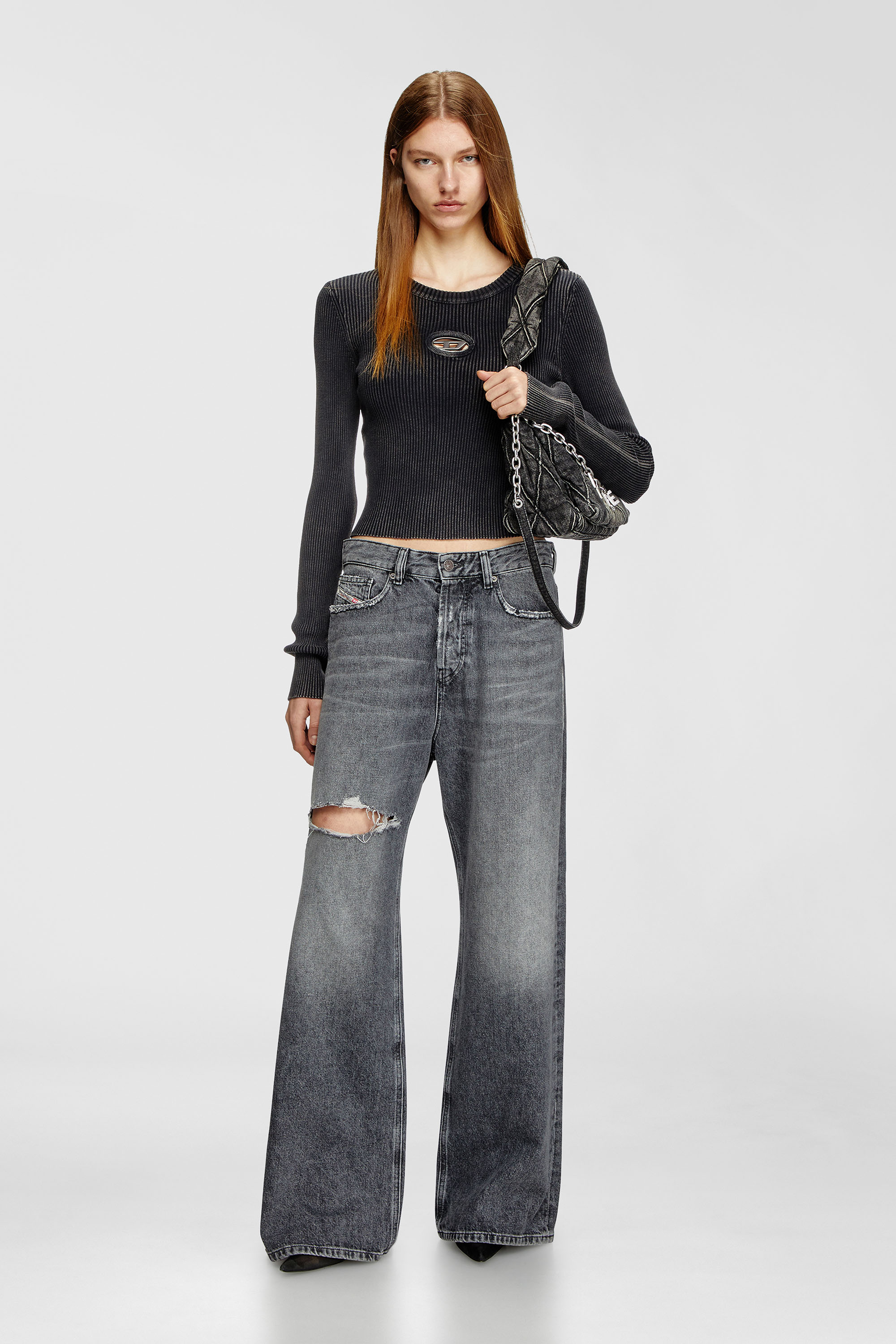 Diesel - M-ANCHOR-A, Woman's Cropped jumper with cut-out logo in Black - 1
